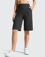 Ribbed Bermuda High-Waist Knee Length Shorts 11''