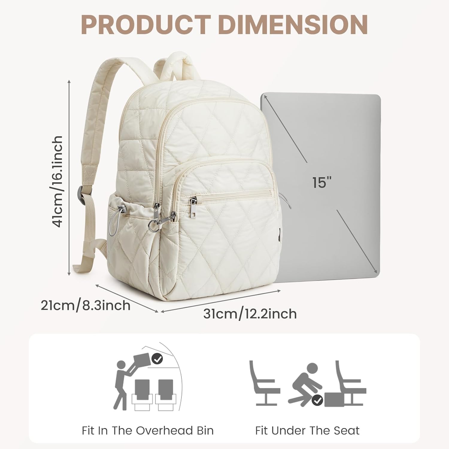 G4Free Small Backpack for Women Puffer Quilted Casual Daypack with Anti-theft Buckle Travel Work(Beige)