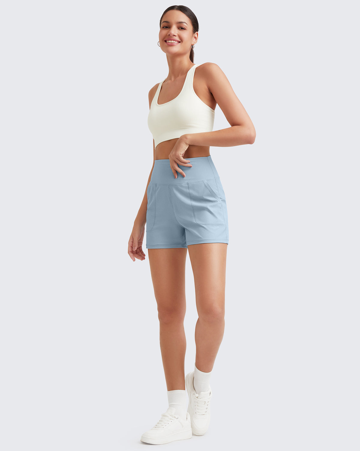 G4Free Activewear Ribbed Mid-Rise Seamless Work Shorts 