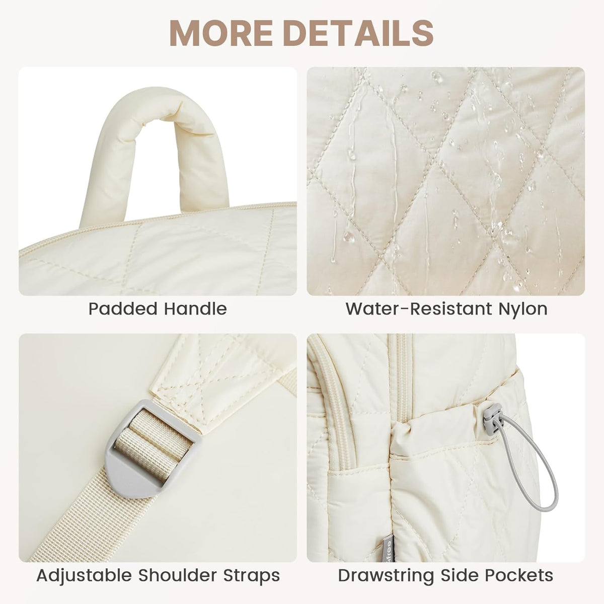 G4Free Small Backpack for Women Puffer Quilted Casual Daypack with Anti-theft Buckle Travel Work(Beige)