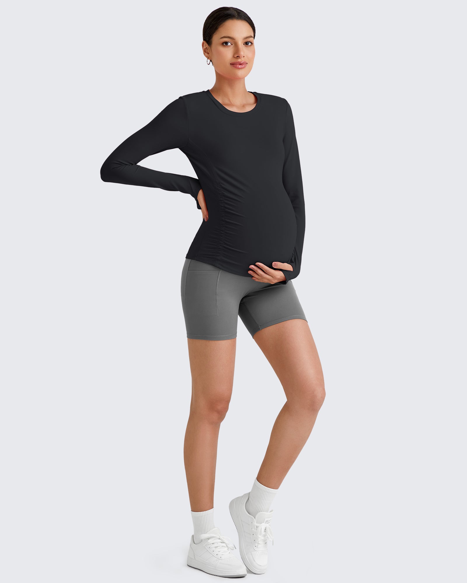 G4Free - BareFeel Crew Neck Ruches Maternity Long Sleeve -GF25BY380CA-S-GF25BY380CB-M-GF25BY380CC-L-GF25BY380CD-XL-GF25BY380CE-XXL