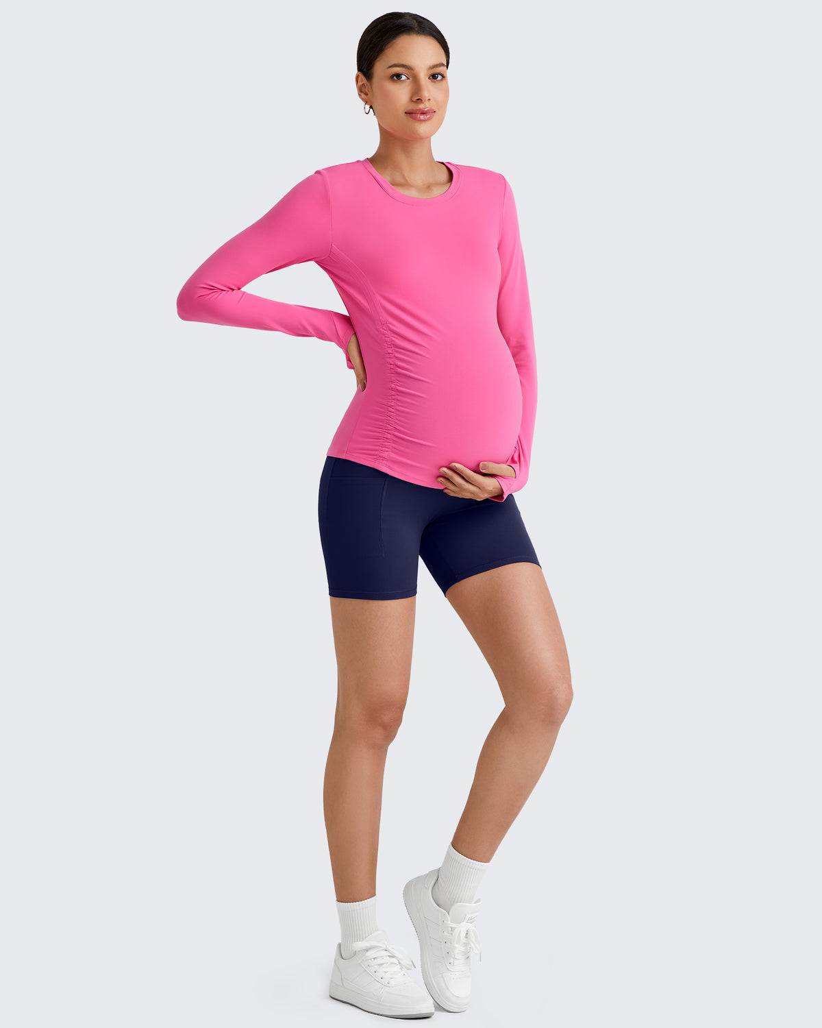G4Free - BareFeel Crew Neck Ruches Maternity Long Sleeve -GF25BY380CA-S-GF25BY380CB-M-GF25BY380CC-L-GF25BY380CD-XL-GF25BY380CE-XXL