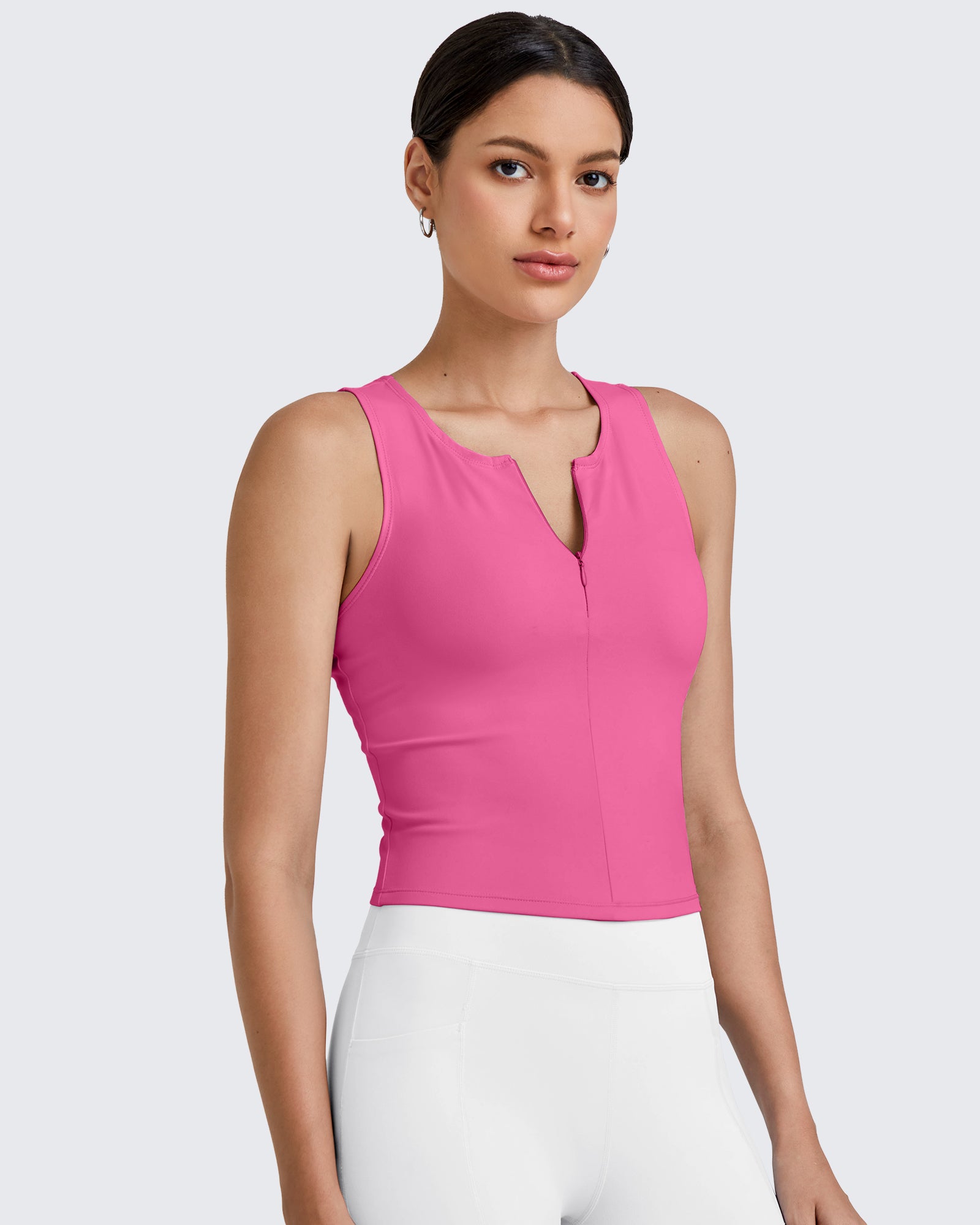G4Free - BareFeel Half Zip Cropped Workout Tank Tops -GF25L394CA-S