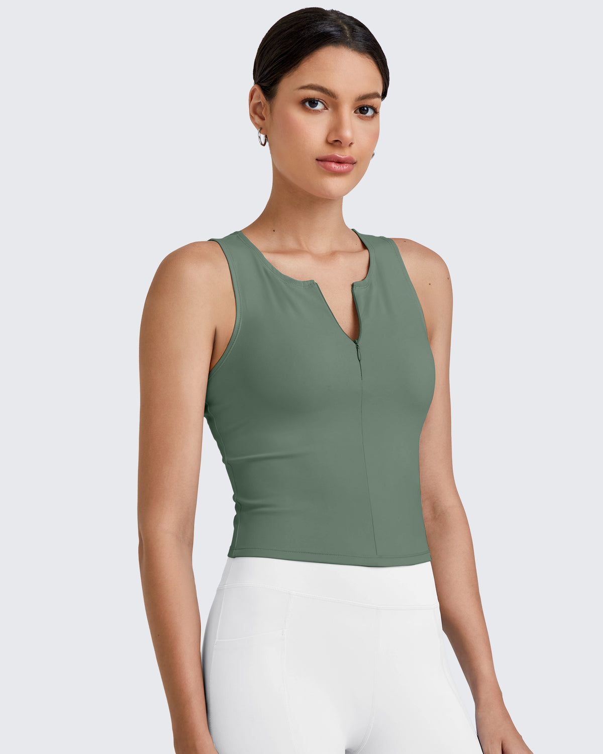 G4Free - BareFeel Half Zip Cropped Workout Tank Tops -GF25L394CA-S