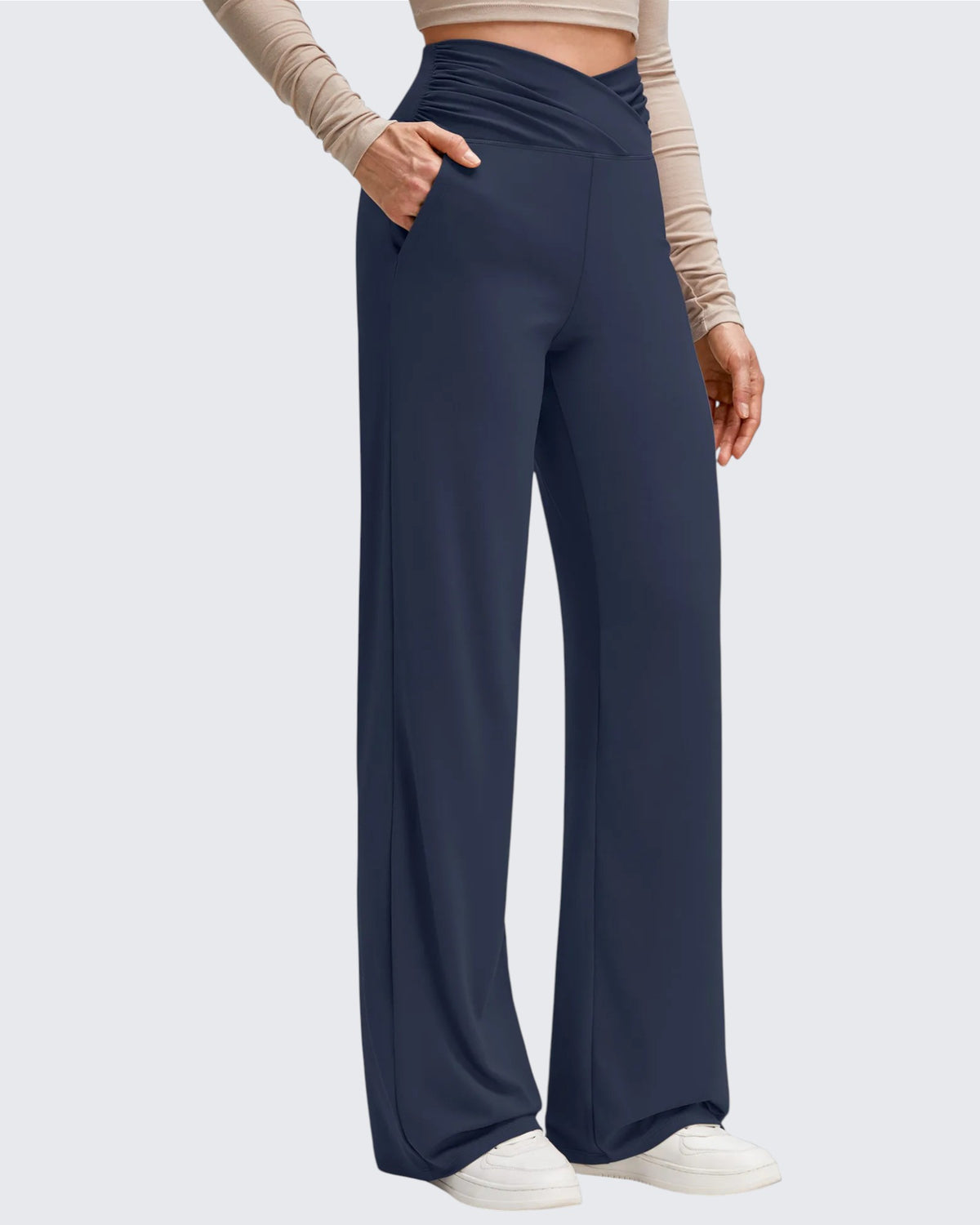 G4Free - BareFeel Side Pleated V Waist Wide Leg Yoga Pants -GF25J596AA-S-GF25J597AA-S-GF25J598AA-S-GF25J596AB-M-GF25J597AB-M