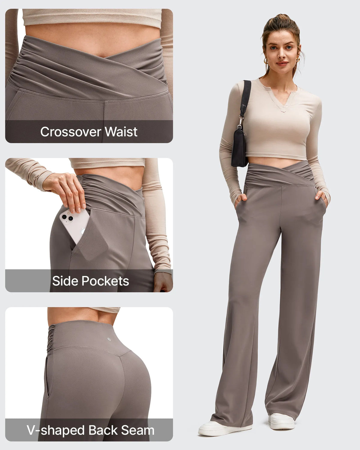 G4Free - BareFeel Side Pleated V Waist Wide Leg Yoga Pants -GF25J596AA-S-GF25J597AA-S-GF25J598AA-S-GF25J596AB-M-GF25J597AB-M