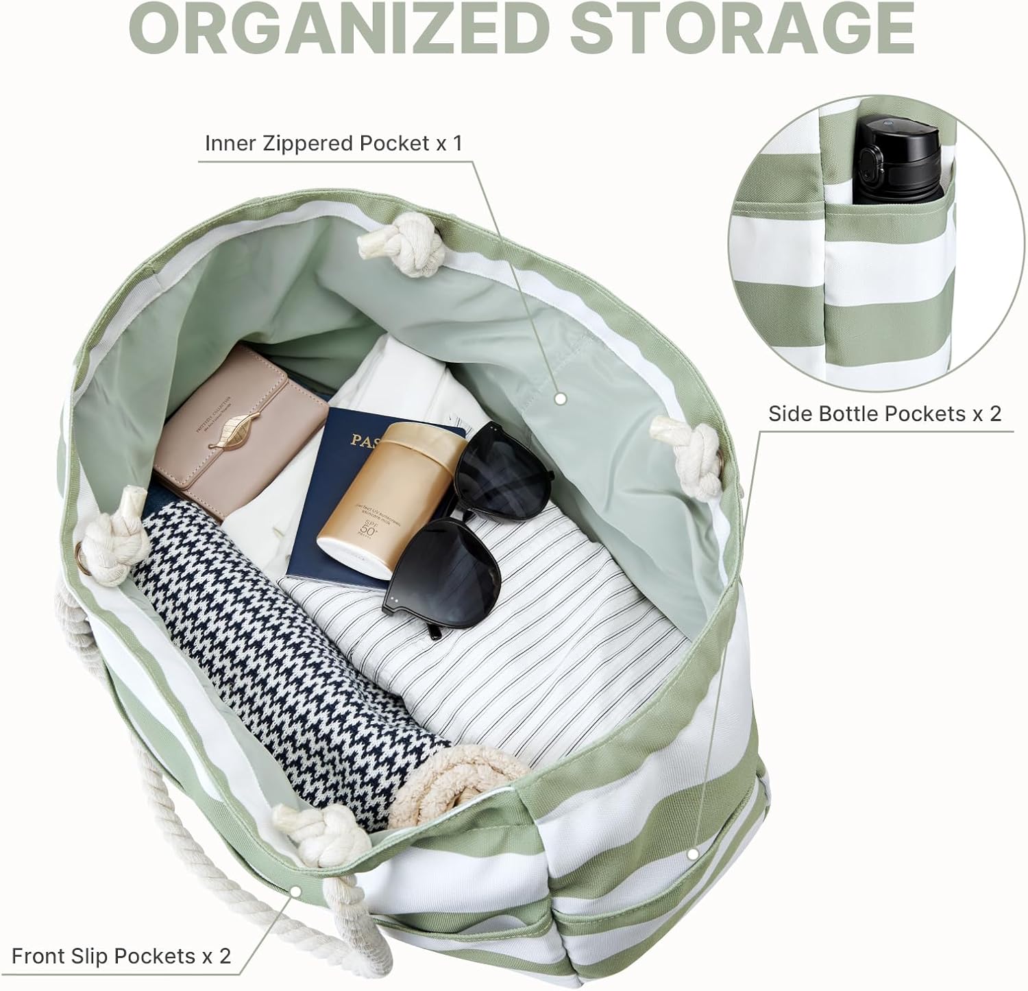 G4Free - Canvas Waterproof Sandproof Large Beach Tote Bags -TN25B597A-TN25B597B-TN25B597C