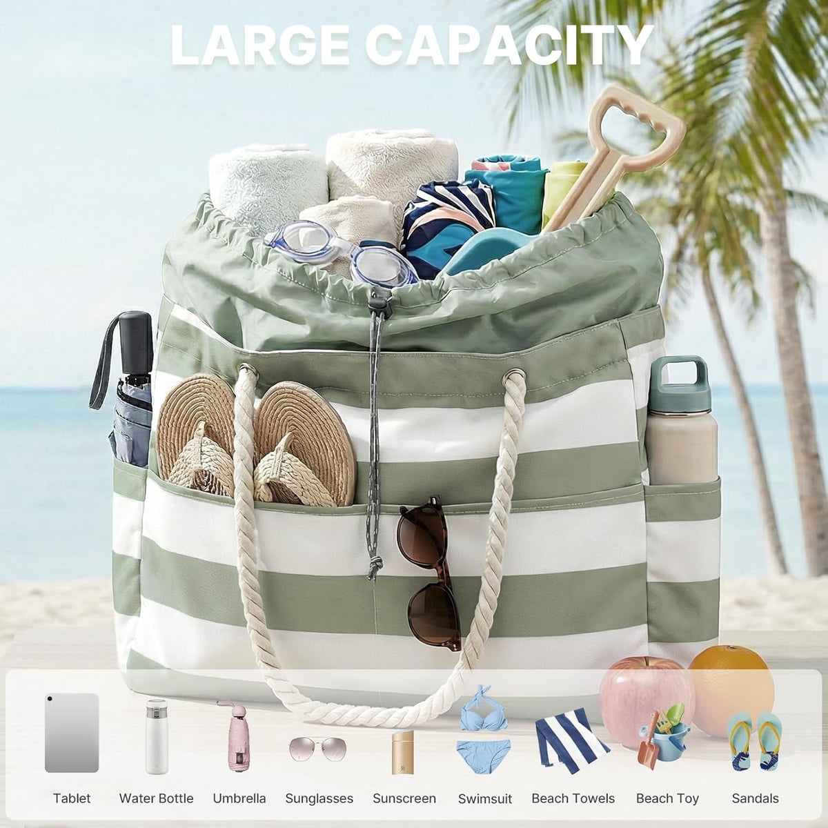 G4Free - Canvas Waterproof Sandproof Large Beach Tote Bags -TN25B597A-TN25B597B-TN25B597C