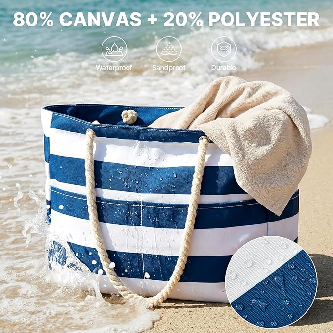 G4Free - Canvas Waterproof Sandproof Large Beach Tote Bags -TN25B597A-TN25B597B-TN25B597C