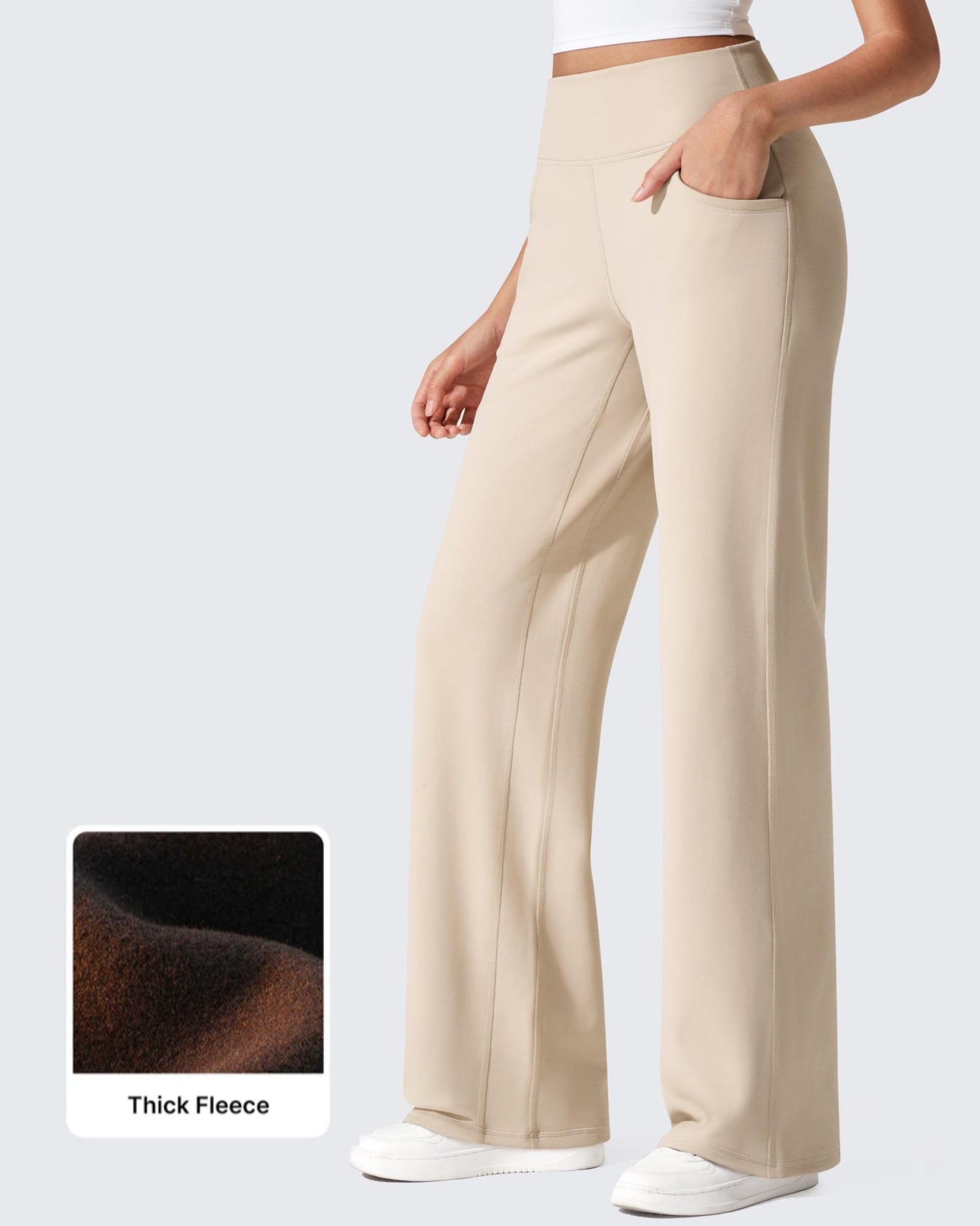 G4Free - EverGoing Fleece Lined High-Waist Wide Leg Thermal Trousers -GF24J230AA-S