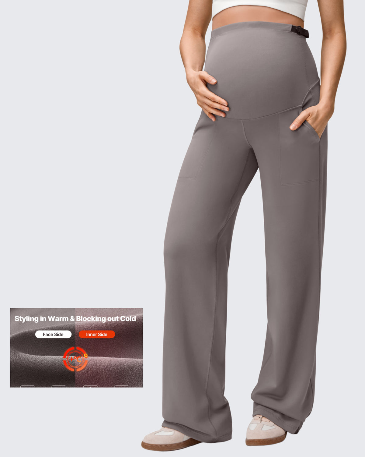G4Free - EverGoing Fleece Lined Maternity Wide Leg Pants -GF25JY599AF-XS