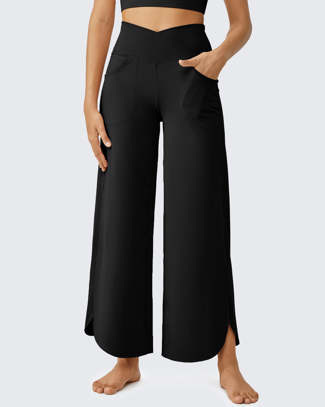 G4Free - EverGoing Wide Leg Cross High-Waist Capri Pants Tall -GF24J196AA-S-GF24J196AB-M-GF24J196AC-L-GF24J196AD-XL-GF24J196AE-XXL