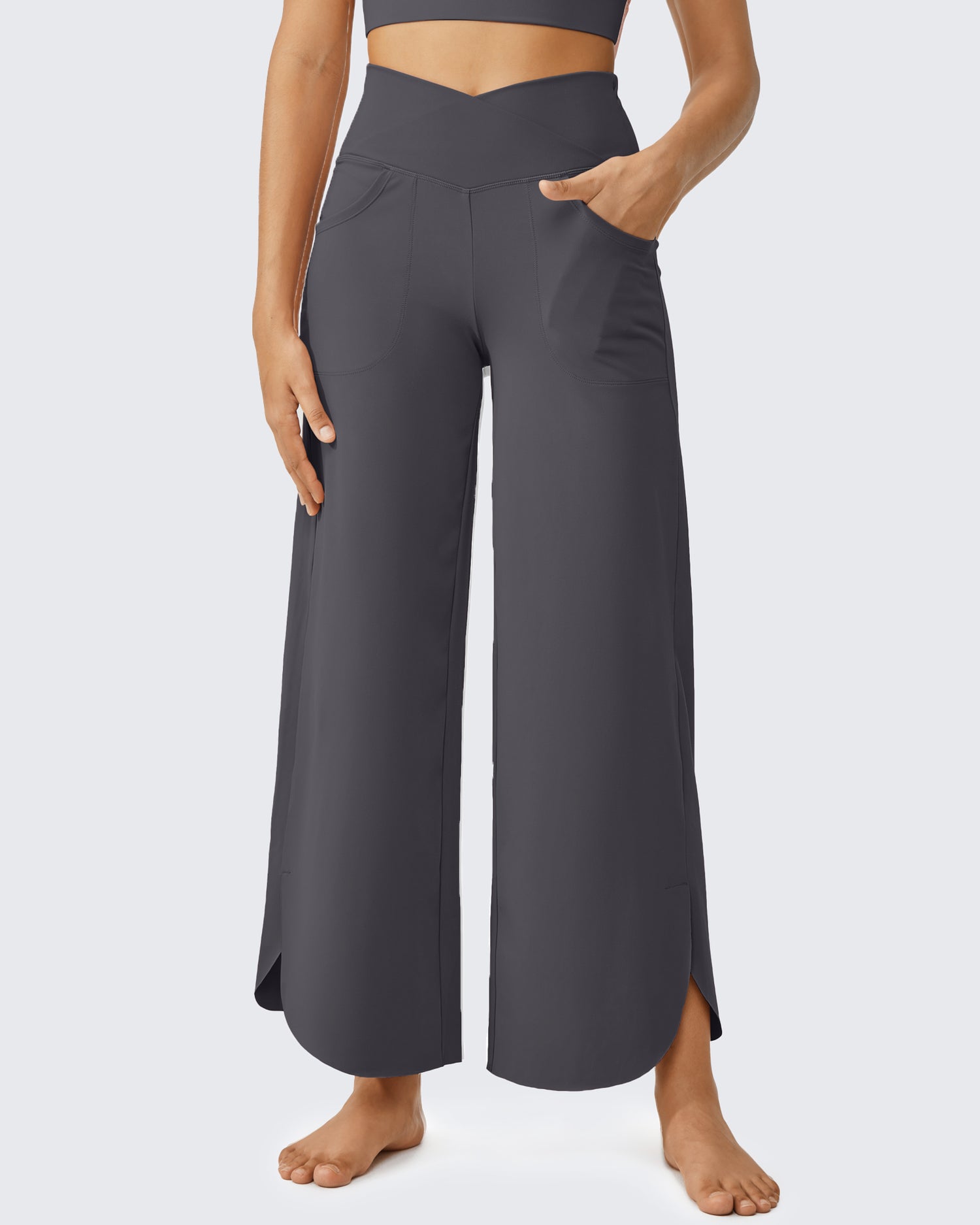 G4Free - EverGoing Wide Leg Cross High-Waist Capri Pants Tall -GF24J196AA-S-GF24J196AB-M-GF24J196AC-L-GF24J196AD-XL-GF24J196AE-XXL