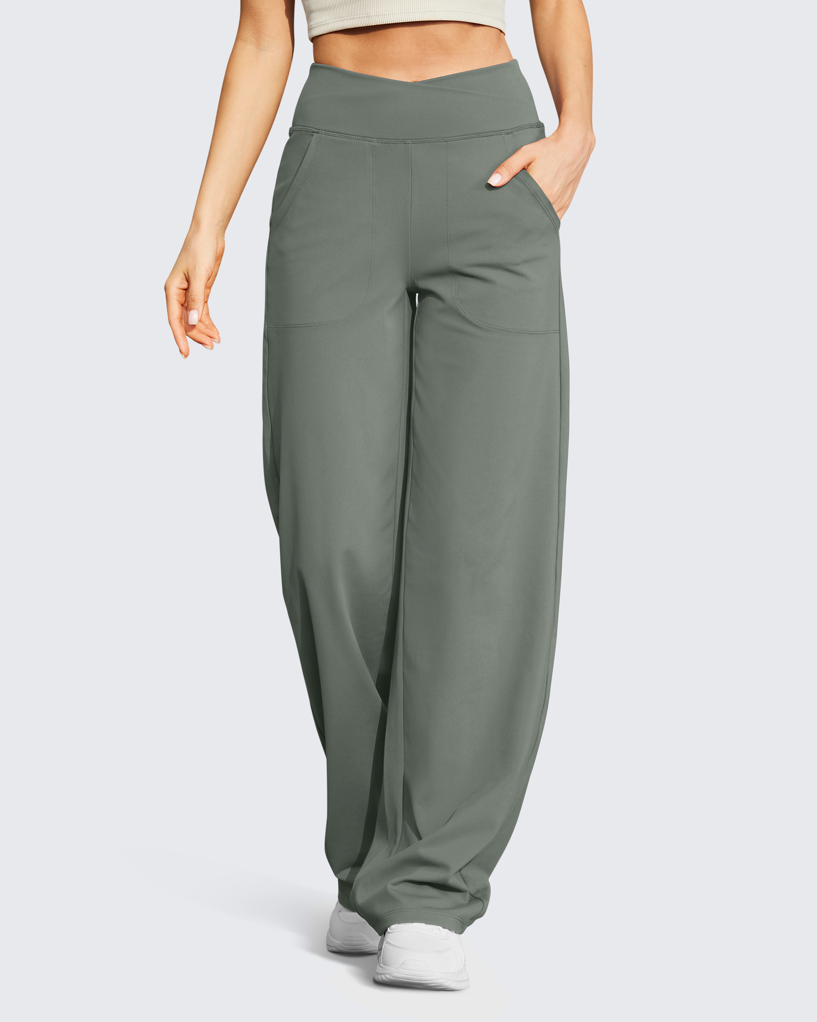 G4Free - EverGoing Wide Leg High-Waist Casual Pants Petite -GF23D170AF-XS