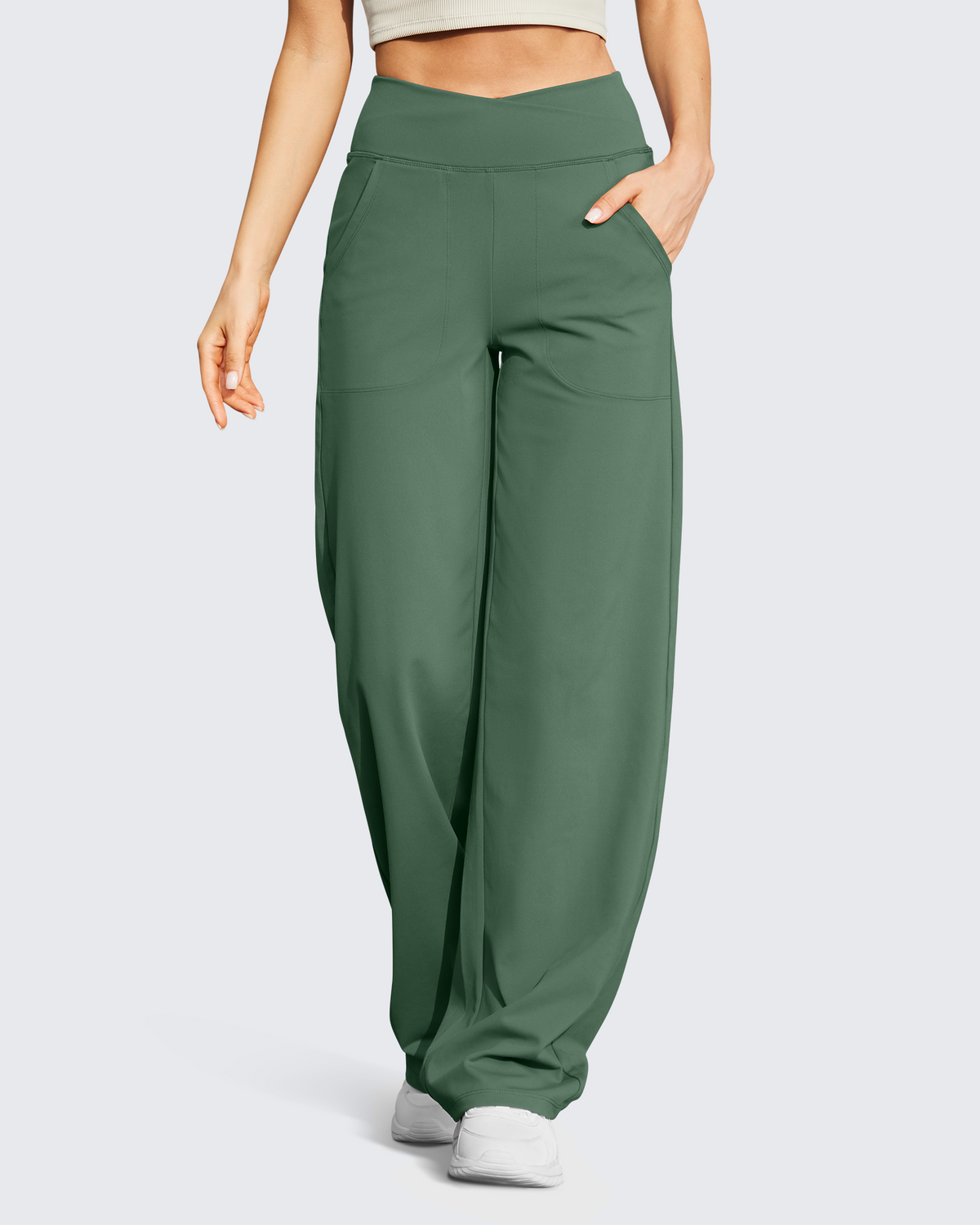 G4Free - EverGoing Wide Leg High-Waist Casual Pants Petite -GF23D170AF-XS
