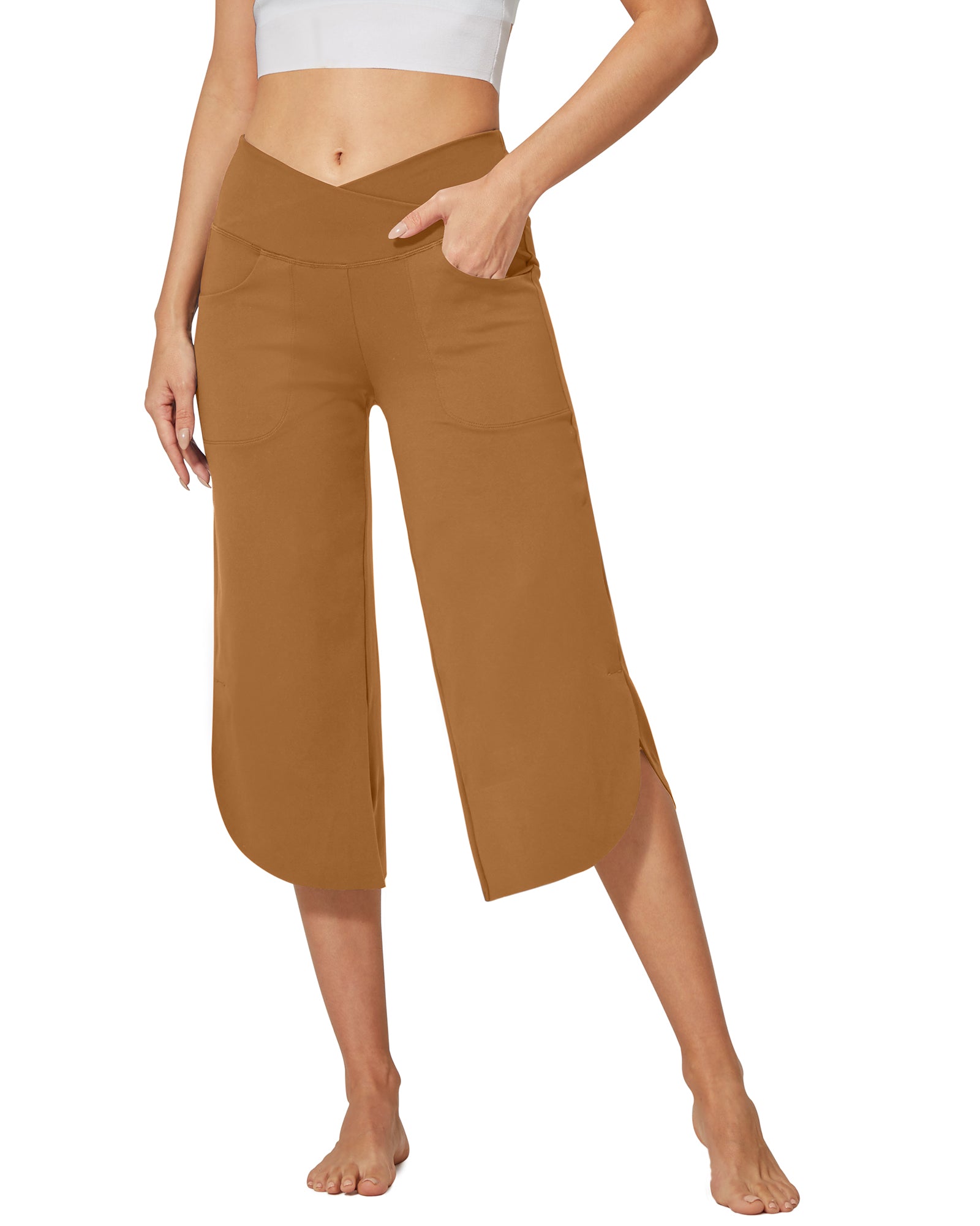 G4Free - EverGoing Wide Leg High-Waist Crossover Capri Pants 21 -GF22J111AF-XS