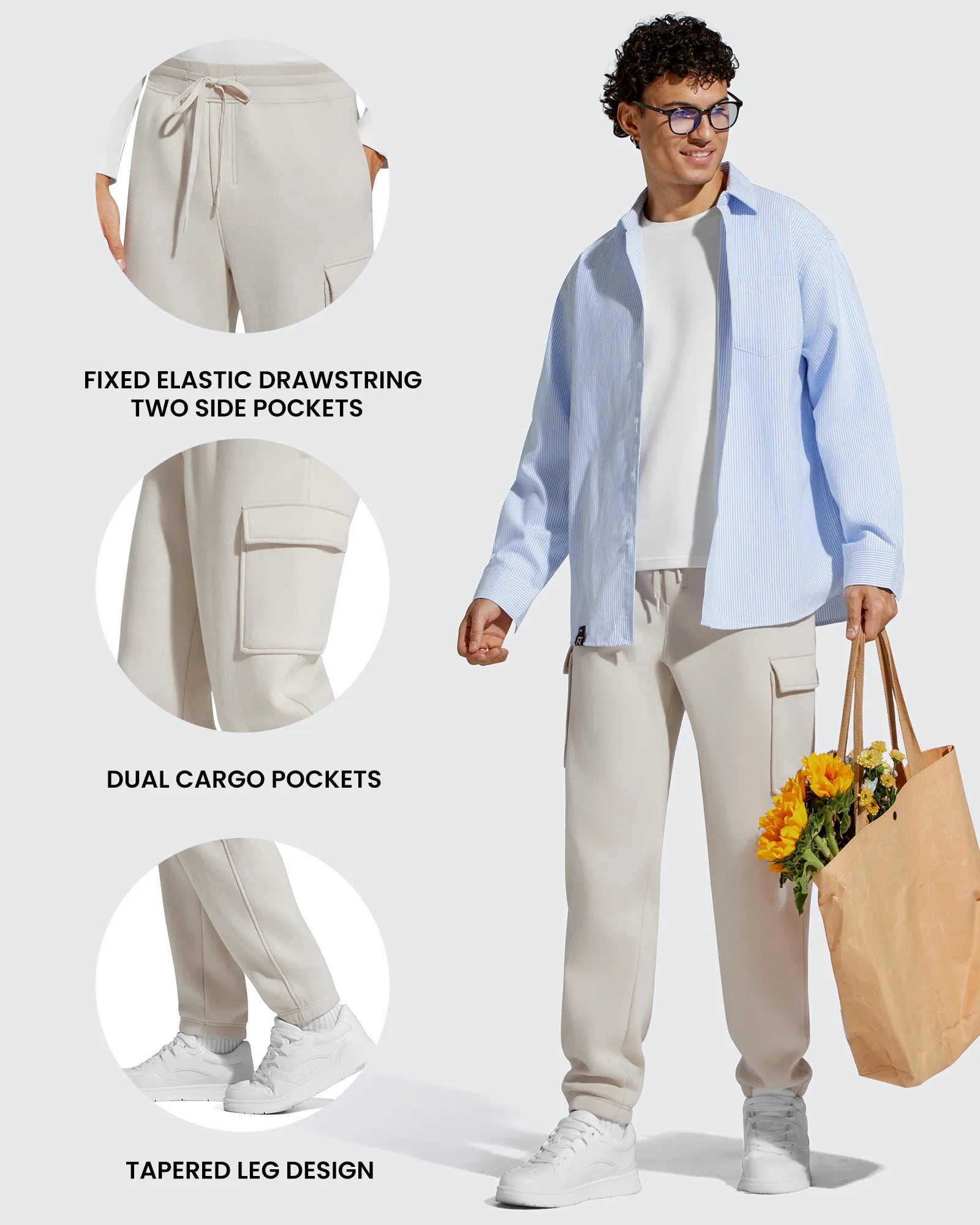 G4Free - Flurrylux Men's Cotton Fleece-Lined  Drawstring Cargo Pants -GF25DM689BA-S-GF25DM690BA-S-GF25DM689BB-M-GF25DM690BB-M-GF25DM689BC-L