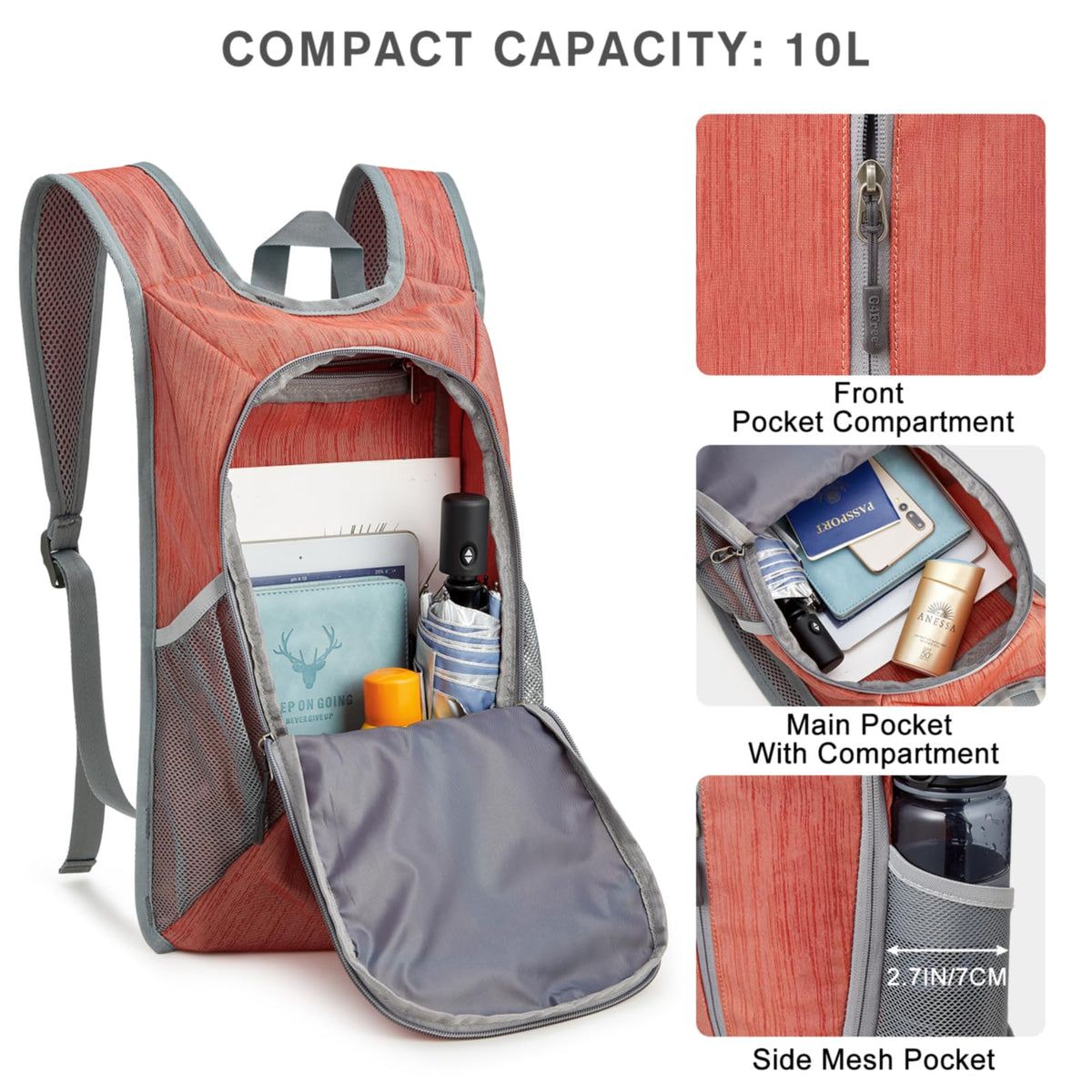 G4Free - G4Free 10L Small Travel Hiking Daypack -TN22B157E-TN22B157A-TN22B157G-TN22B157B-TN22B157J