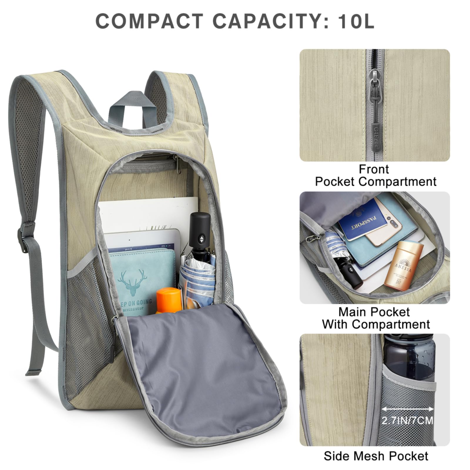 G4Free - G4Free 10L Small Travel Hiking Daypack -TN22B157E-TN22B157A-TN22B157G-TN22B157B-TN22B157J
