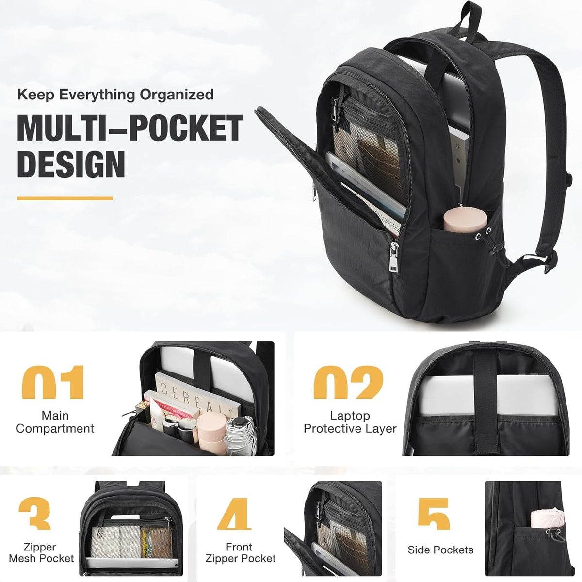 G4Free - G4Free 15L Water-Resistant Hiking Backpack Adjustable Chest Strap -TN25B521C-TN25B521B-TN25B521A