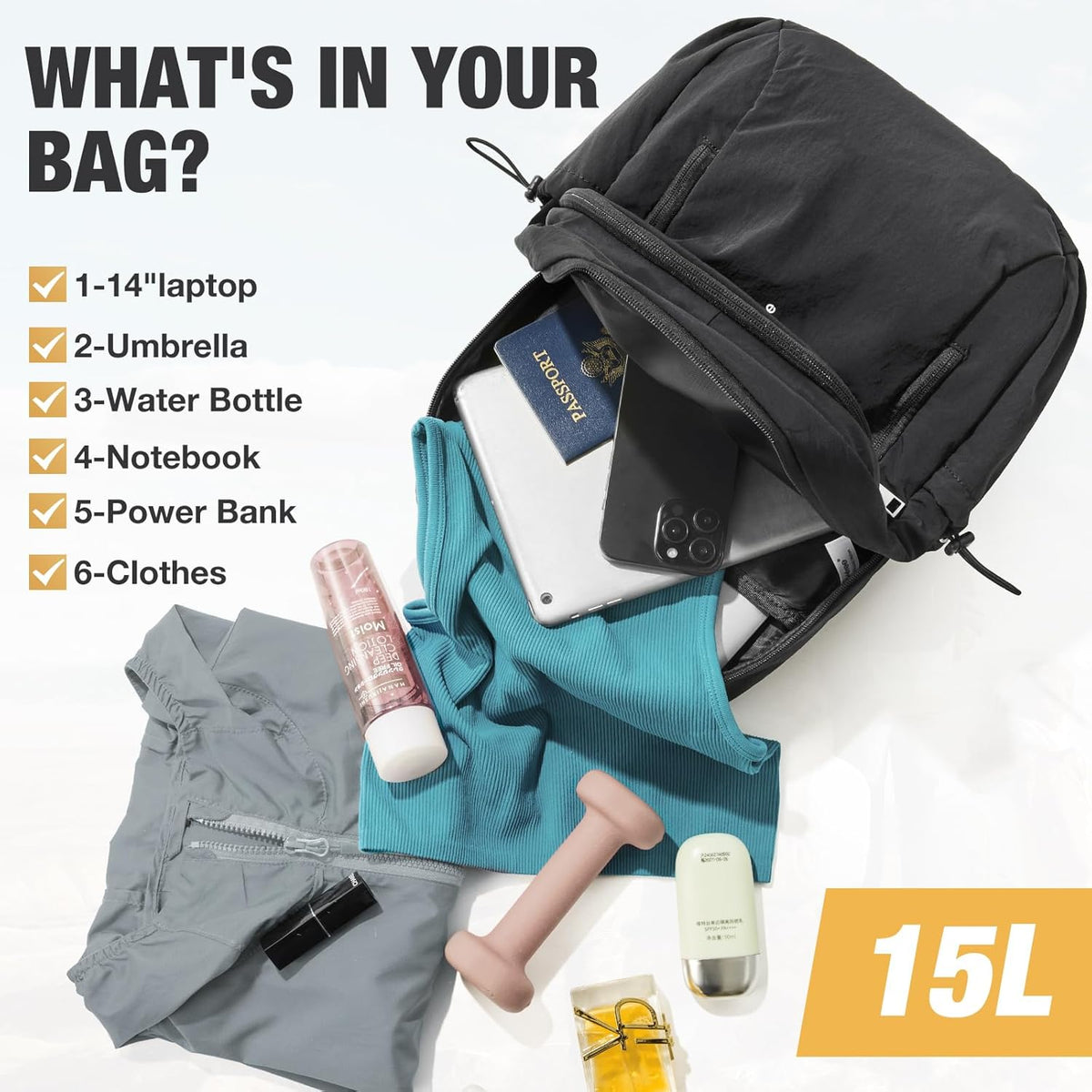 G4Free - G4Free 15L Water-Resistant Hiking Backpack Adjustable Chest Strap -TN25B521C-TN25B521B-TN25B521A