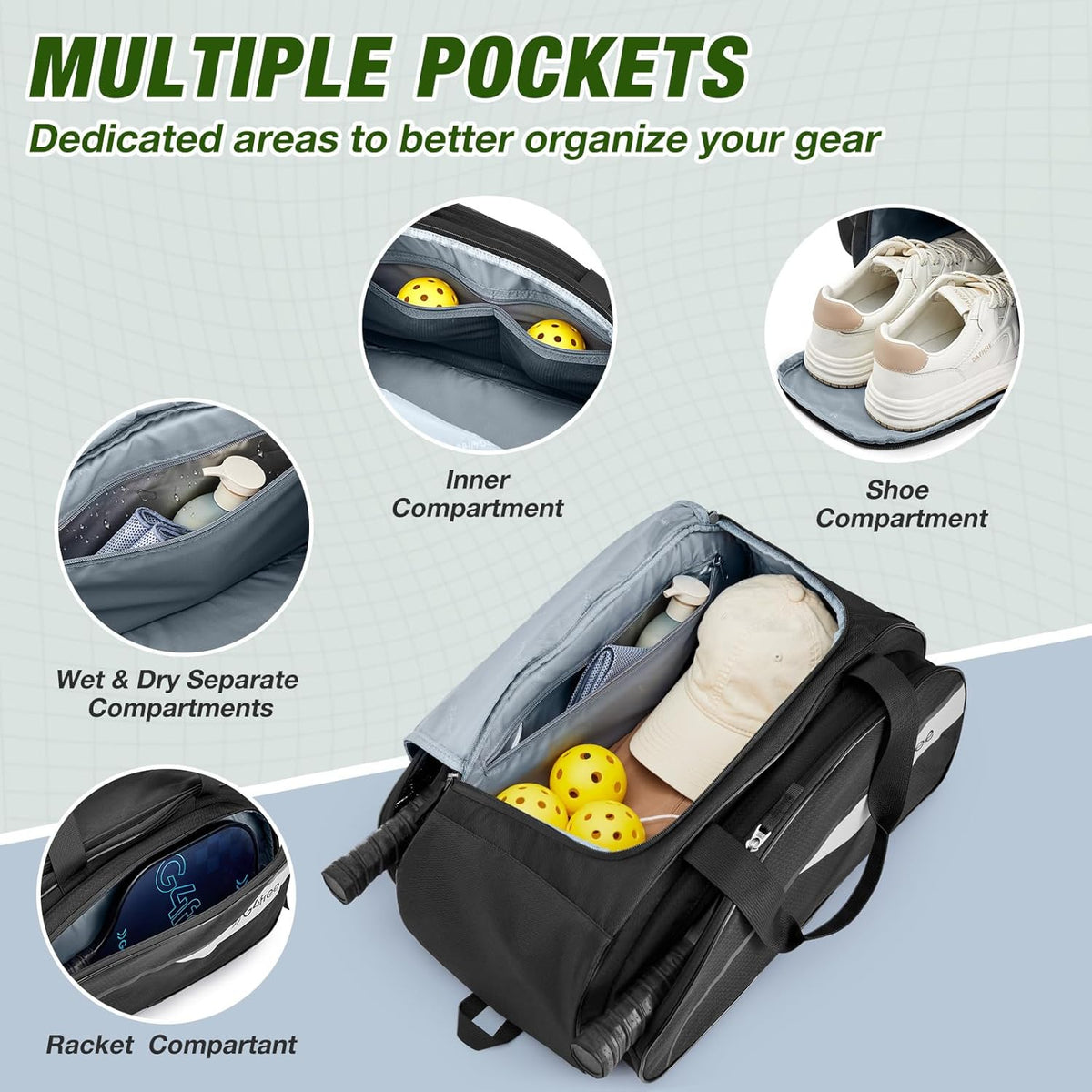 G4Free - G4Free 2-in-1 Pickleball Backpack for 4+ Paddles -TN25B517A-TN25B517B