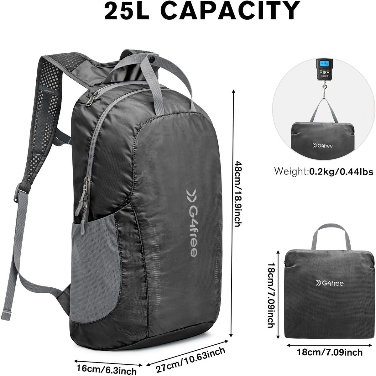 G4Free - G4Free 25L Packable Foldable Water Resistant Hiking Backpack -TN24B436B-TN24B436A-TN24B436D-TN24B436C