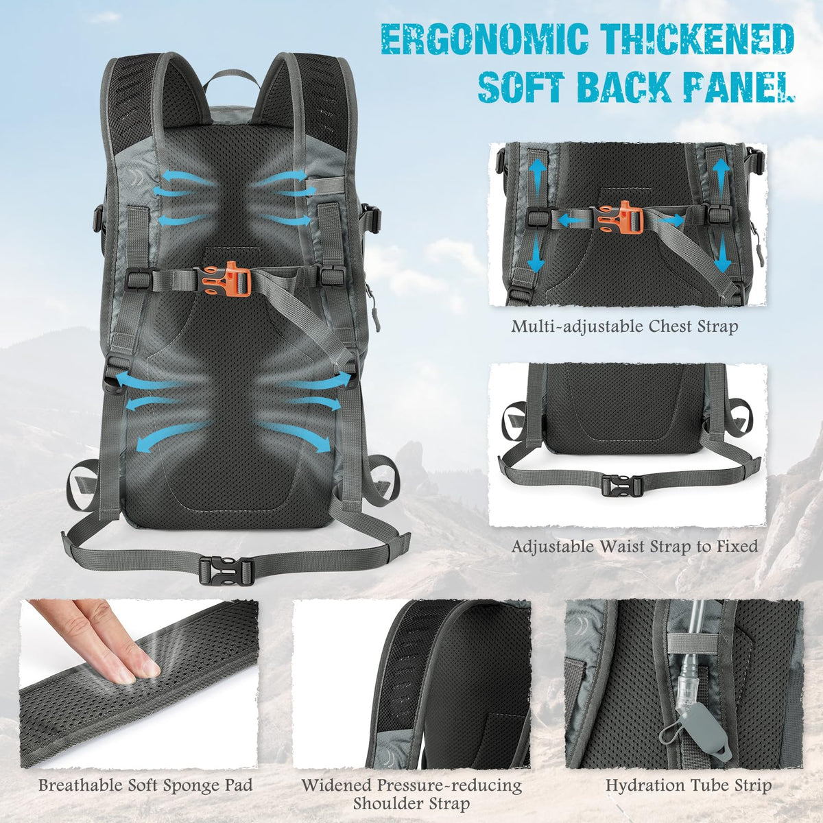 G4Free - G4Free 25L Packable Hiking Backpack with Thickened Back Panel -TN25B507A-TN25B507B-TN25B507C