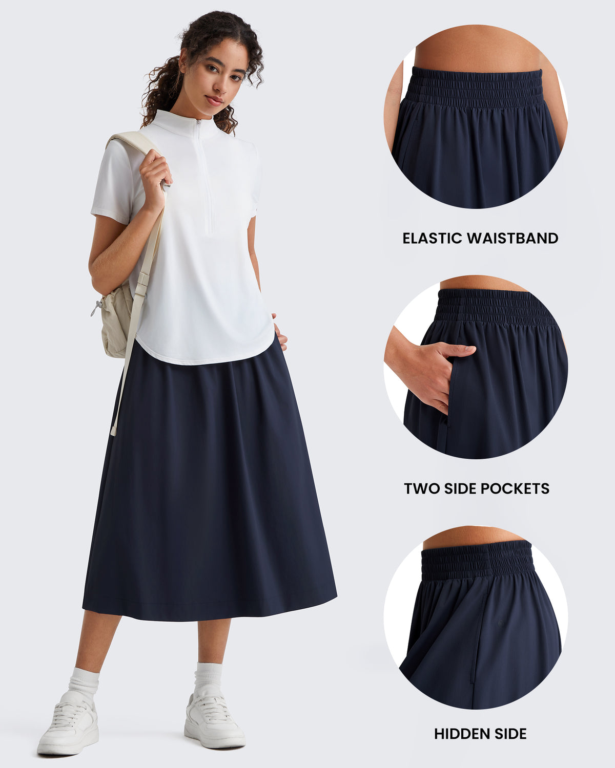 G4Free - G4Free 29" High Waisted Midi Skirt with Pockets UPF 50+ Quick Dry -GF26S960A001A-S-GF26S960A001B-M-GF26S960A001C-L-GF26S960A001D-XL-GF26S960A001F-XS