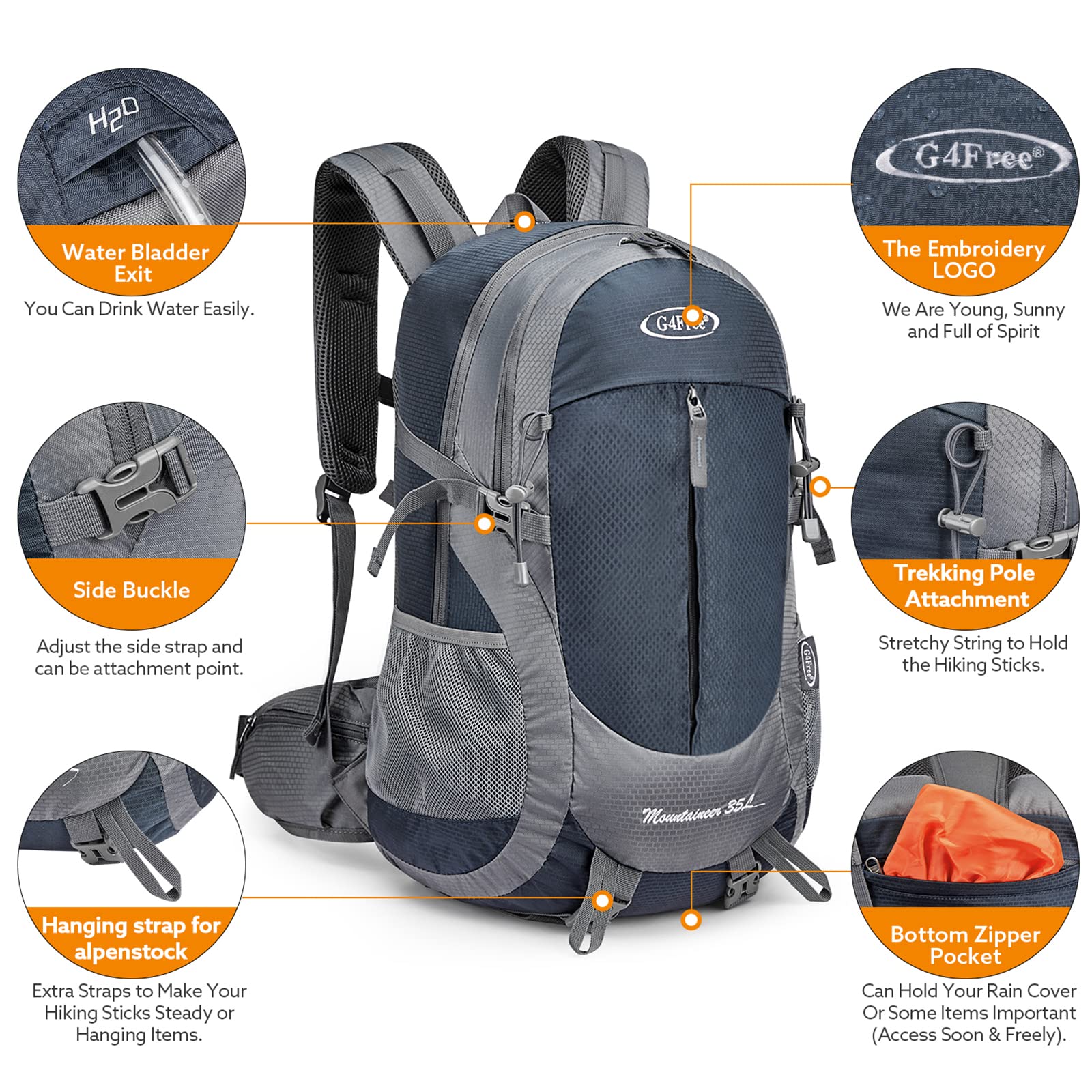 G4Free - G4Free 35L Outdoor Sports Travel Daypack with Rain Cover -D02V647A-D02V647C-D02V647D-D02V647F-D02V647B
