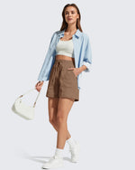 G4Free - G4Free 4" High Waisted Casual Shorts with Pockets -GF26E847A001A-S-GF26E847A001B-M-GF26E847A001C-L-GF26E847A001D-XL-GF26E847A001E-XXL