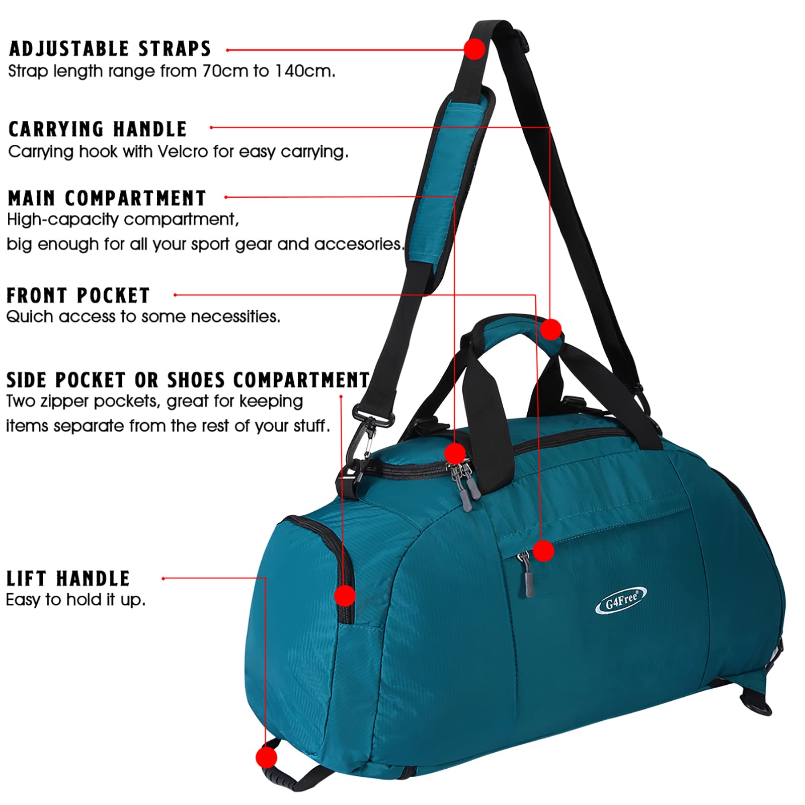 G4Free - G4Free 40L 3-Way Duffle Bag Backpack Gym Bag -D01V084A-D01V084B-D01V084F-D01V084D-D01V084G