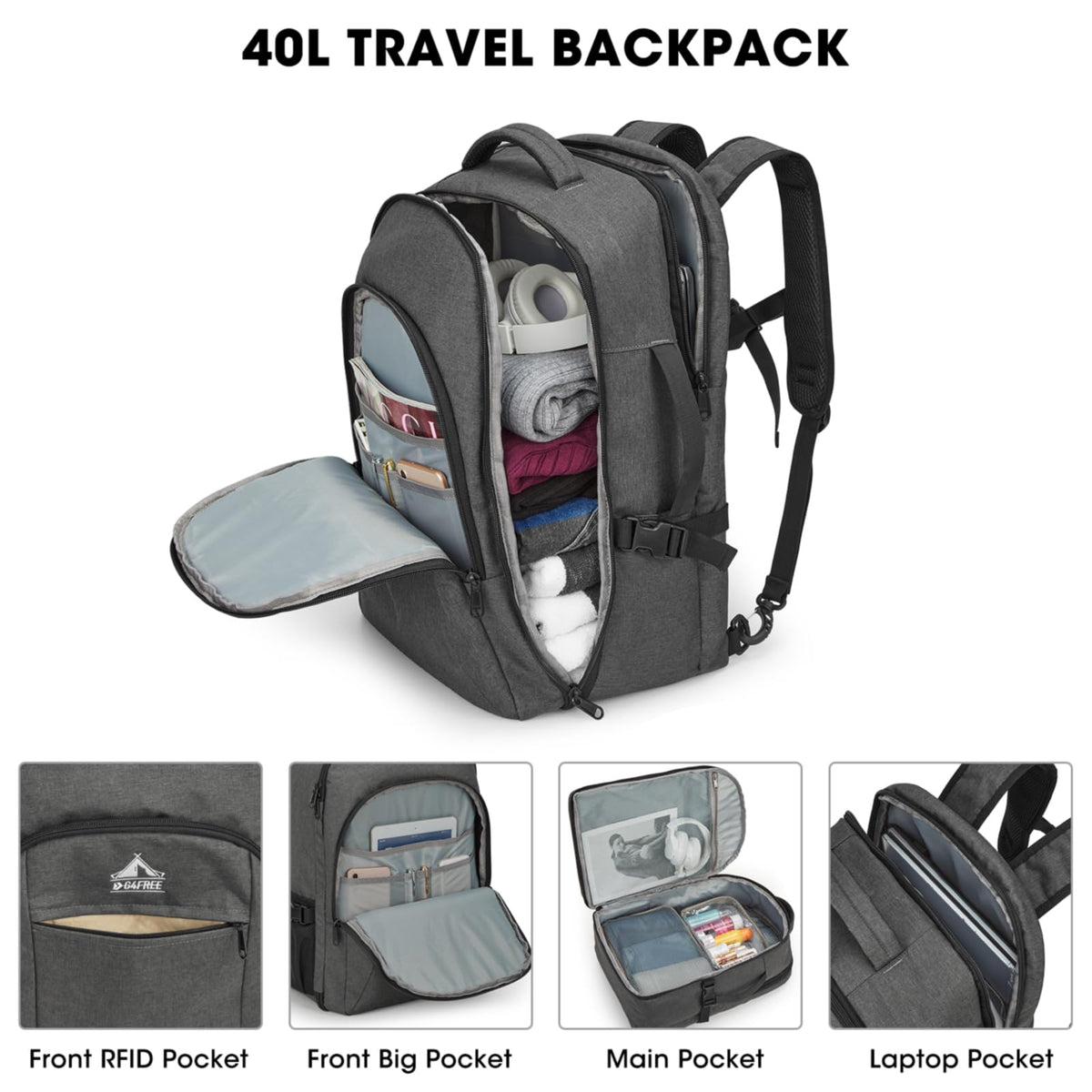 G4Free - G4Free 40l Carry On Waterproof  Travel Backpack For Women Men -TN23B188A