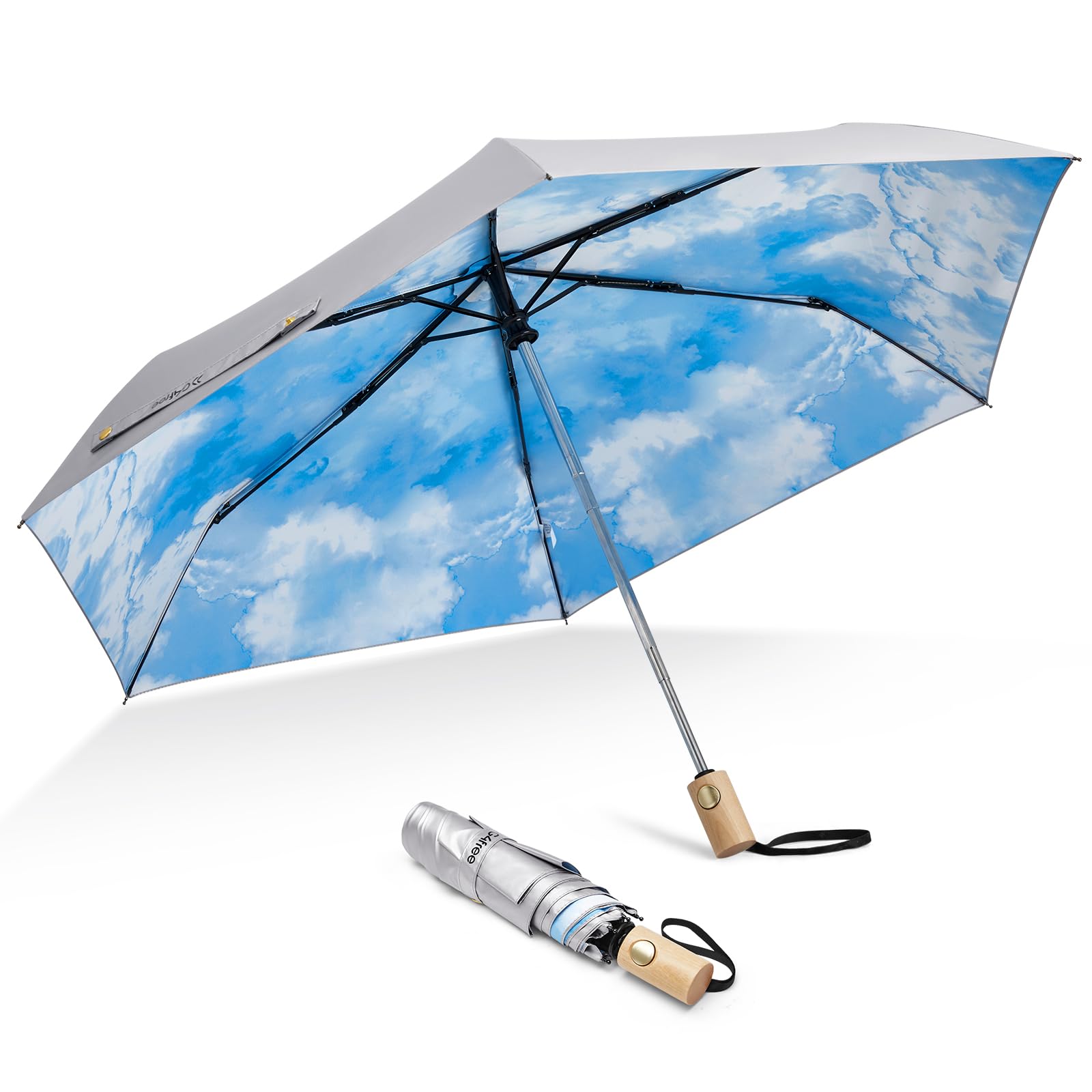 G4Free - G4Free 42Inch UPF 50+ UV Protection Wooden Handle Travel Umbrella -NT22A148I-NT22A148J-NT22A148B-NT22A148C-NT22A148F