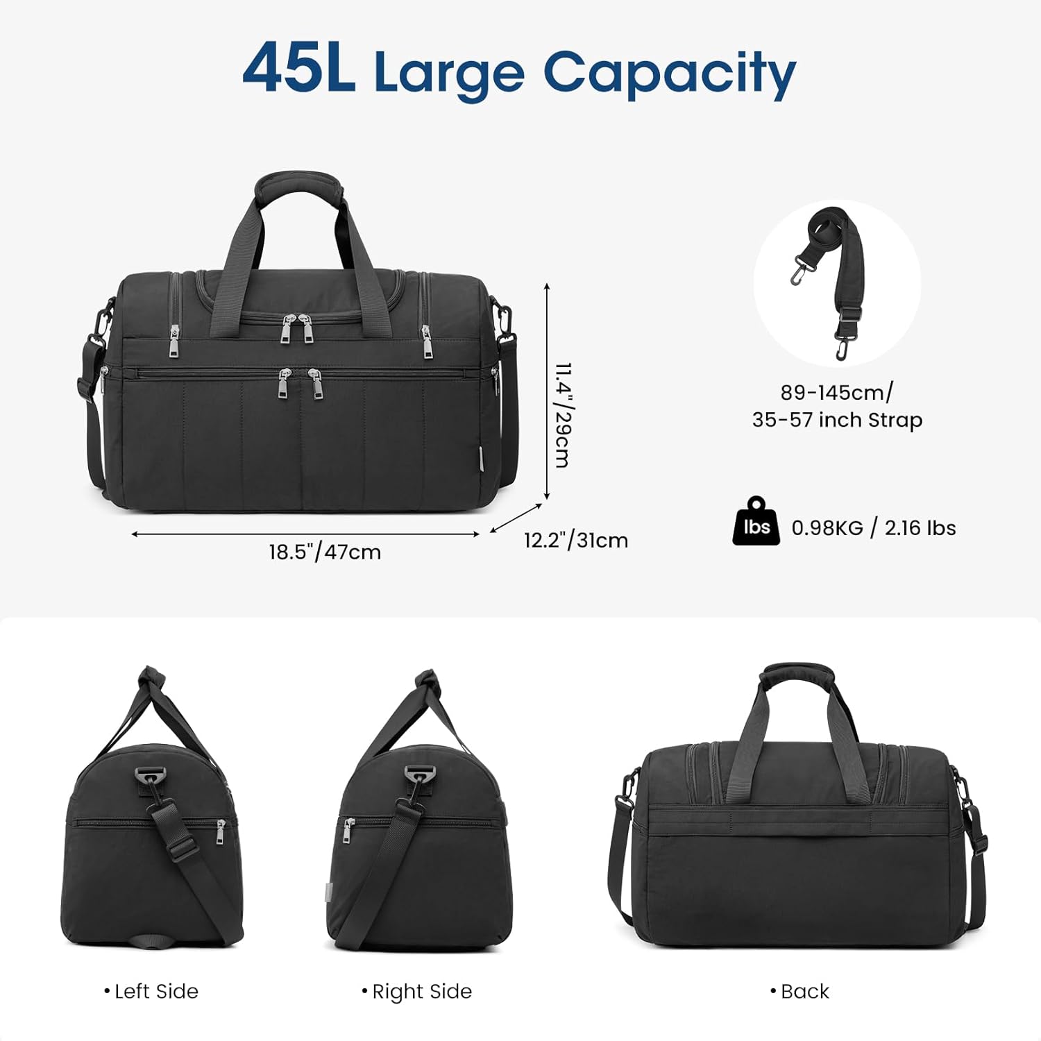 G4Free - G4Free 45L Travel Duffle Bag 3 in 1 Duffel Bags with Shoes Compartment -TN25B573A-TN25B573C-TN25B573B