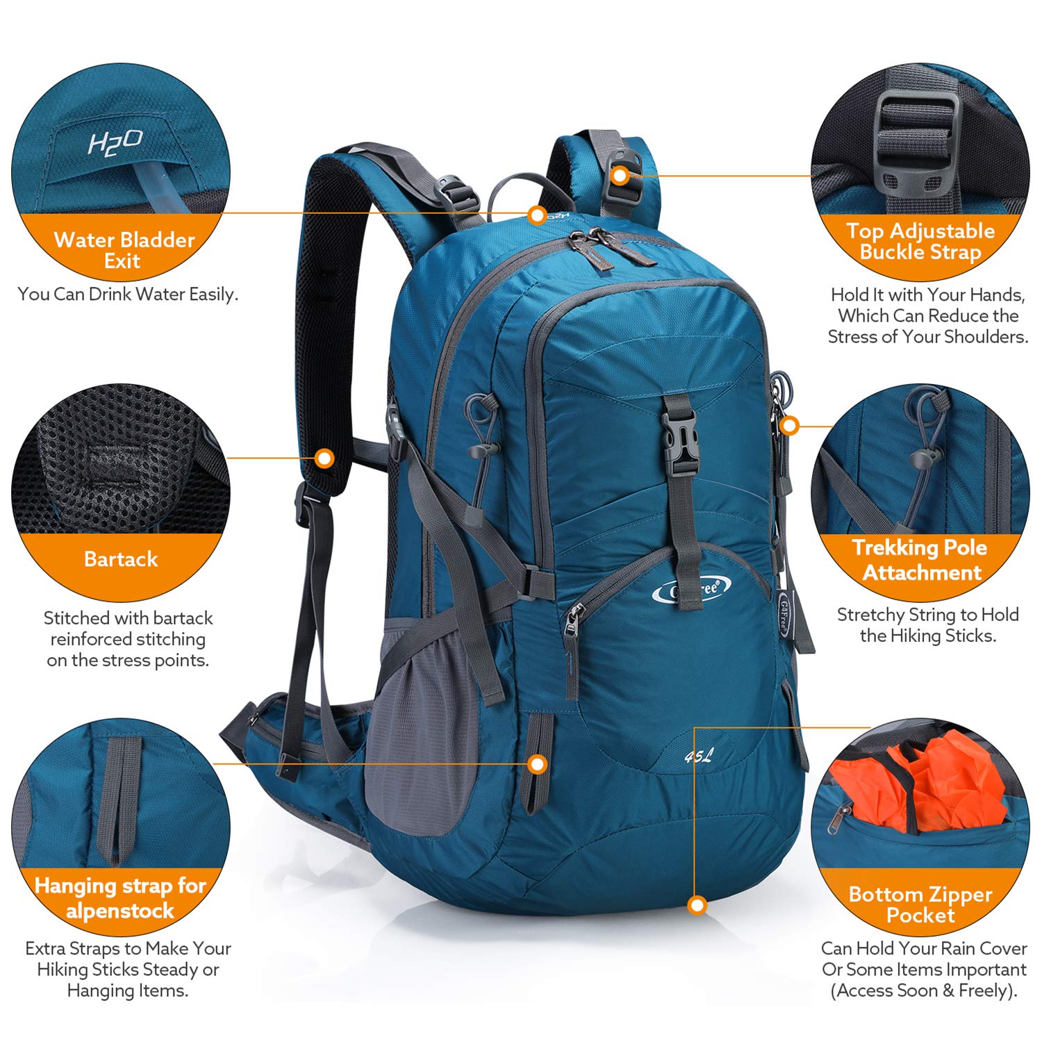 G4Free - G4Free 45L Waterproof Hiking Travel Backpack with Rain Cover -D02V648A-D02V648B-D02V648C-D02V648D