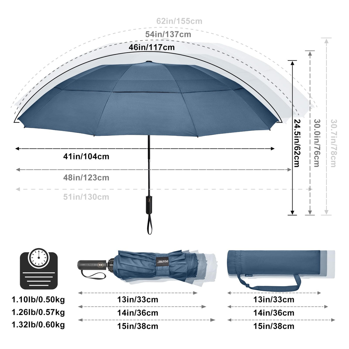 G4Free - G4Free 46/54/62 Inch Large Compact Golf Umbrella Windproof 10 Ribs -TN23A229B-TN23A230B-TN22A110B-TN23A229A-TN23A230A