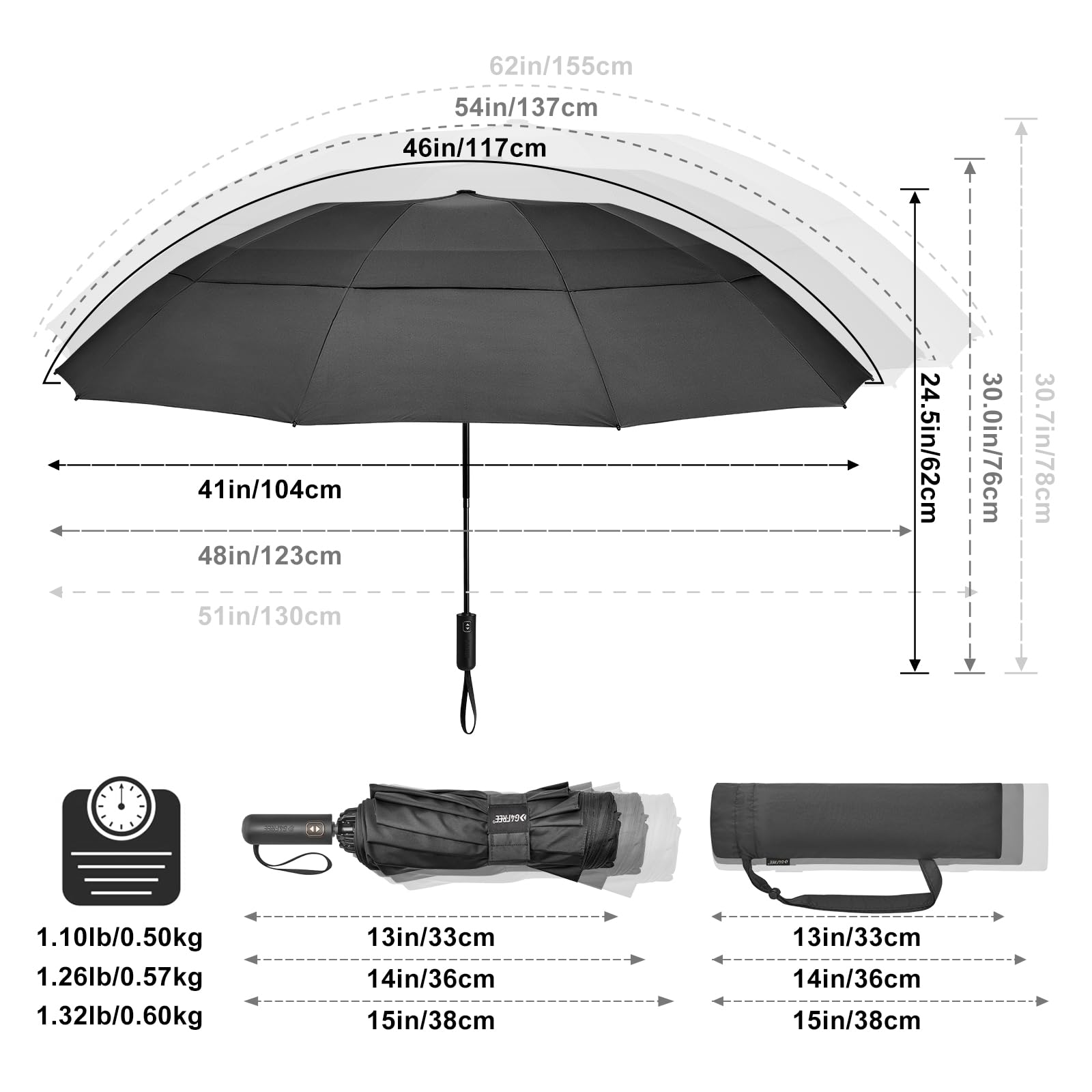 G4Free - G4Free 46/54/62 Inch Large Compact Golf Umbrella Windproof 10 Ribs -TN23A229B-TN23A230B-TN22A110B-TN23A229A-TN23A230A