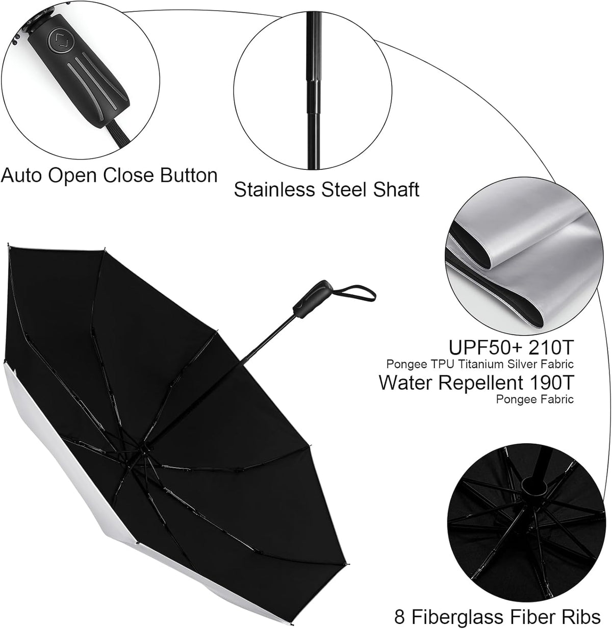 G4Free - G4Free 46 Inch UPF 50+ UV Protection Sun Double Layer Windproof Auto Umbrella -TN24A451B-TN24A451C-TN24A451A