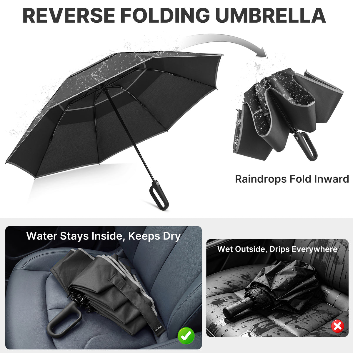 G4Free - G4Free 46" Inverted Umbrella – Carabiner Handle -NT25A620A-NT25A620B-NT25A620C-NT25A620D