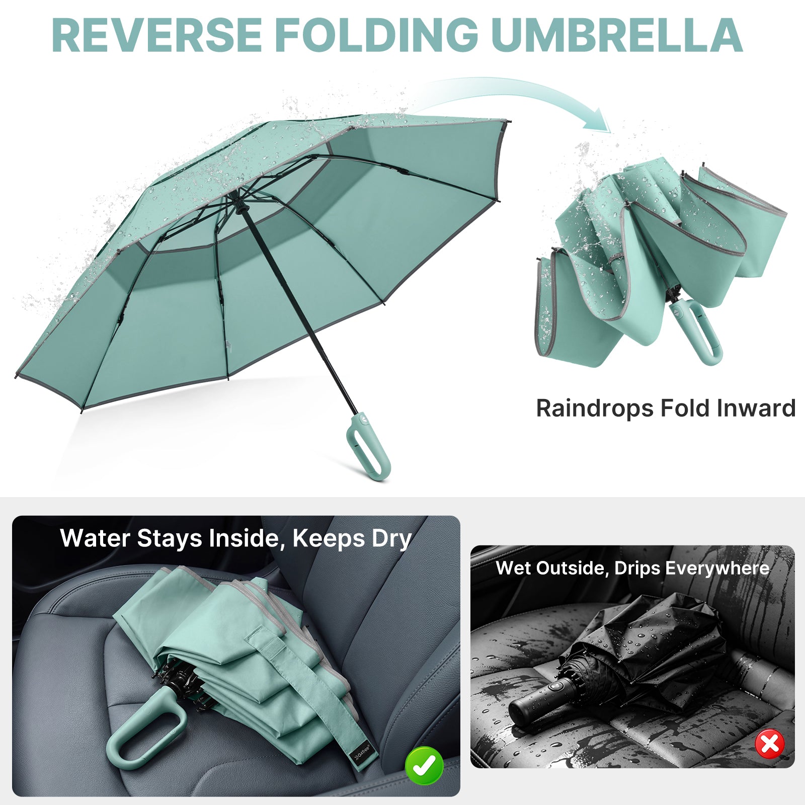 G4Free - G4Free 46" Inverted Umbrella – Carabiner Handle -NT25A620A-NT25A620B-NT25A620C-NT25A620D
