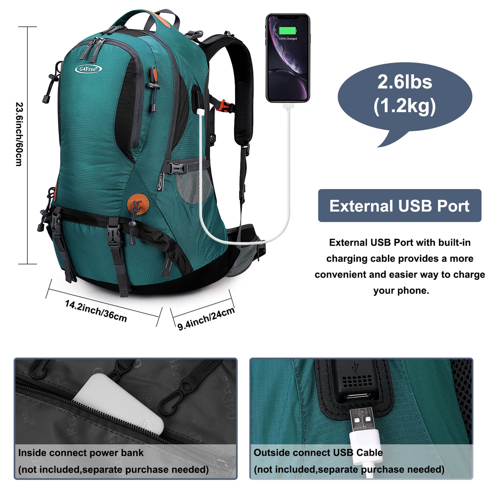 G4Free - G4Free 50L Hiking Backpack with Rain Cover for Men Women -D01V031A-D01V031D-D01V031F-D01V031B-D01V031G