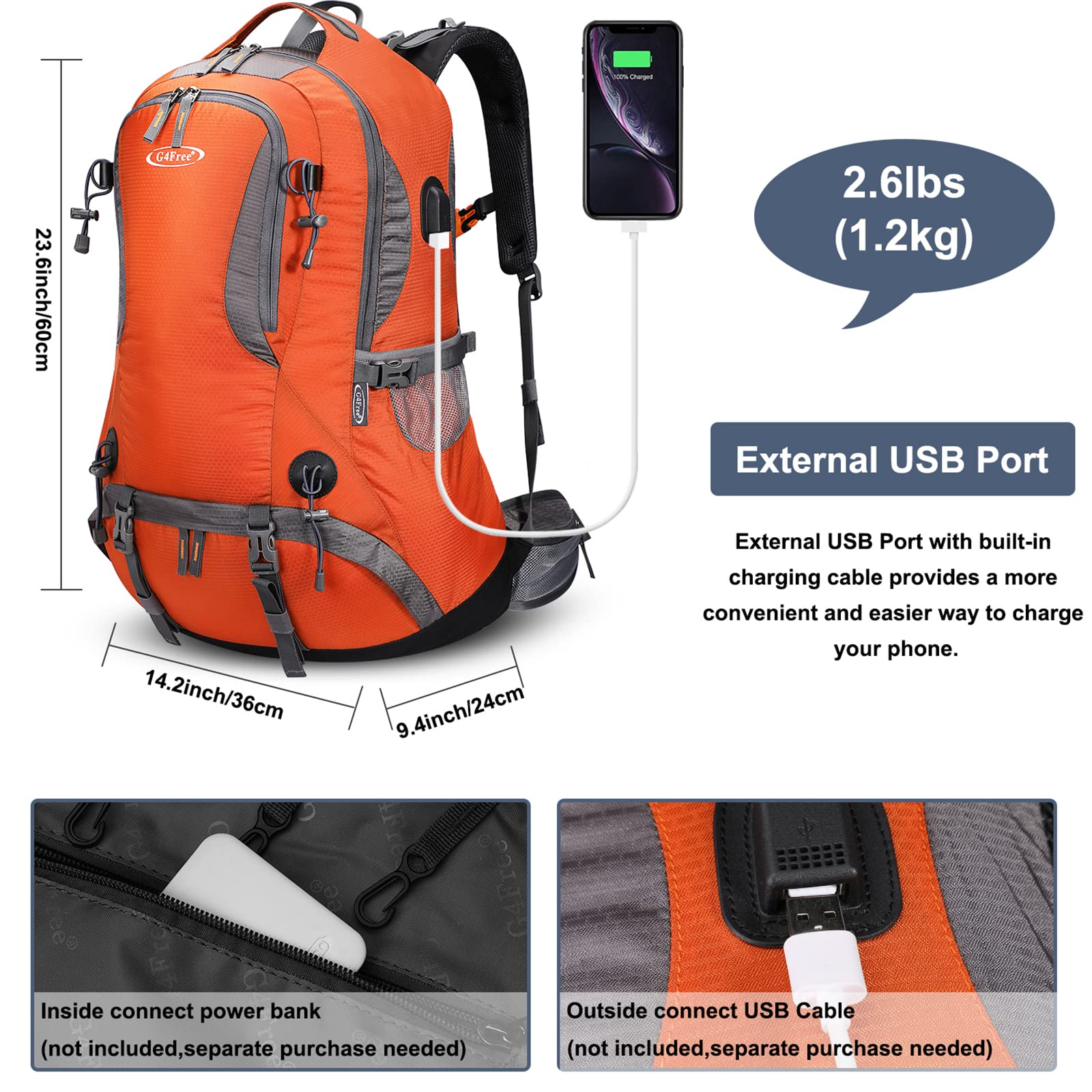 G4Free - G4Free 50L Hiking Backpack with Rain Cover for Men Women -D01V031A-D01V031D-D01V031F-D01V031B-D01V031G