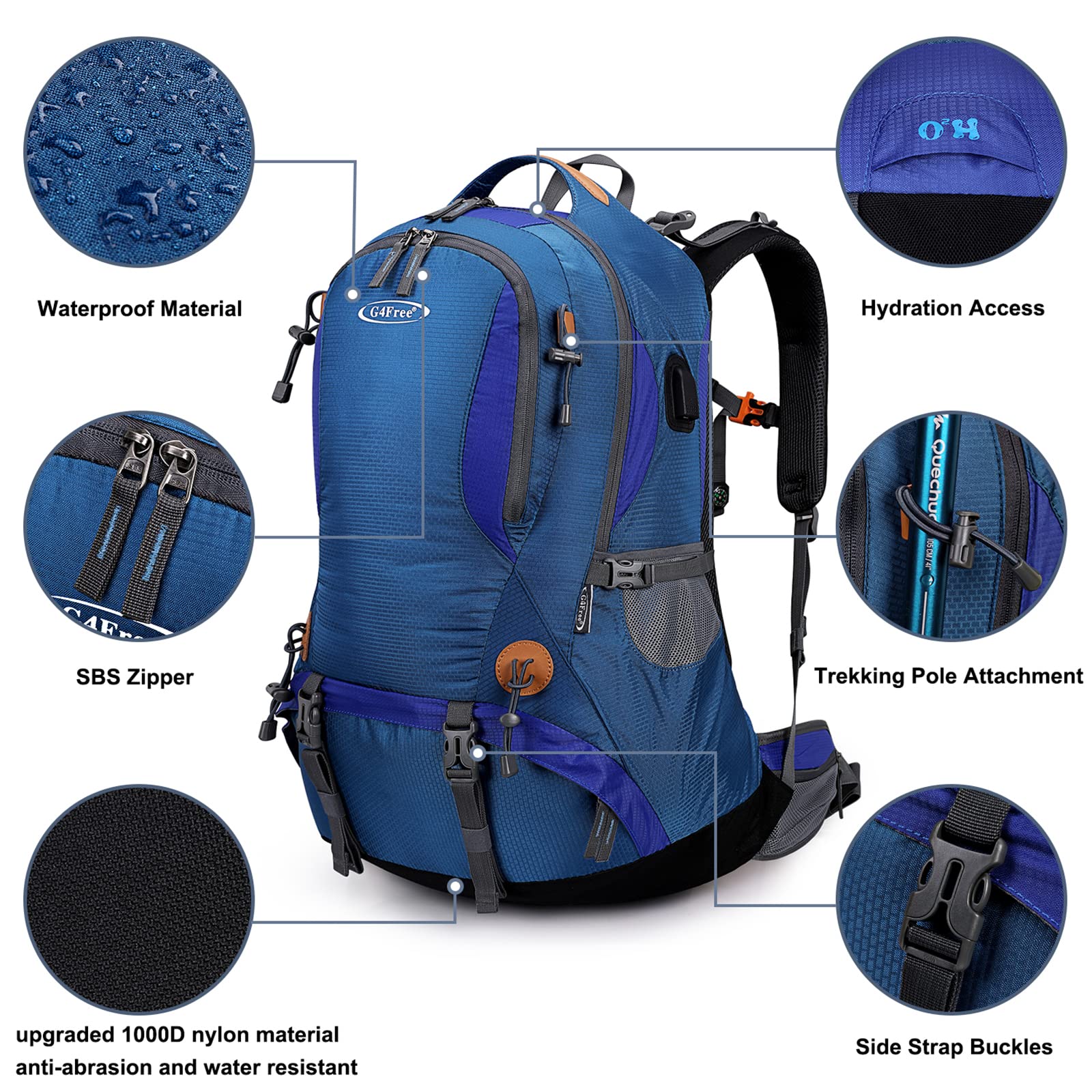 G4Free - G4Free 50L Hiking Backpack with Rain Cover for Men Women -D01V031A-D01V031D-D01V031F-D01V031B-D01V031G