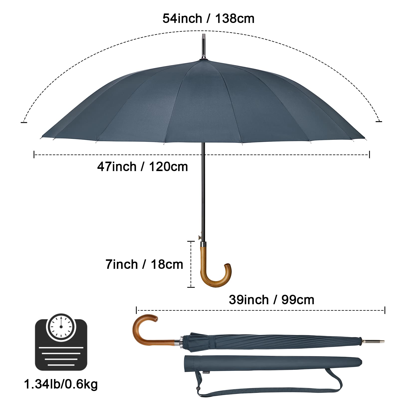 G4Free - G4Free 54 Inch 16 Ribs Large Windproof Umbrella for 2 Persons -NT22A136A-NT22A136B-NT22A136C