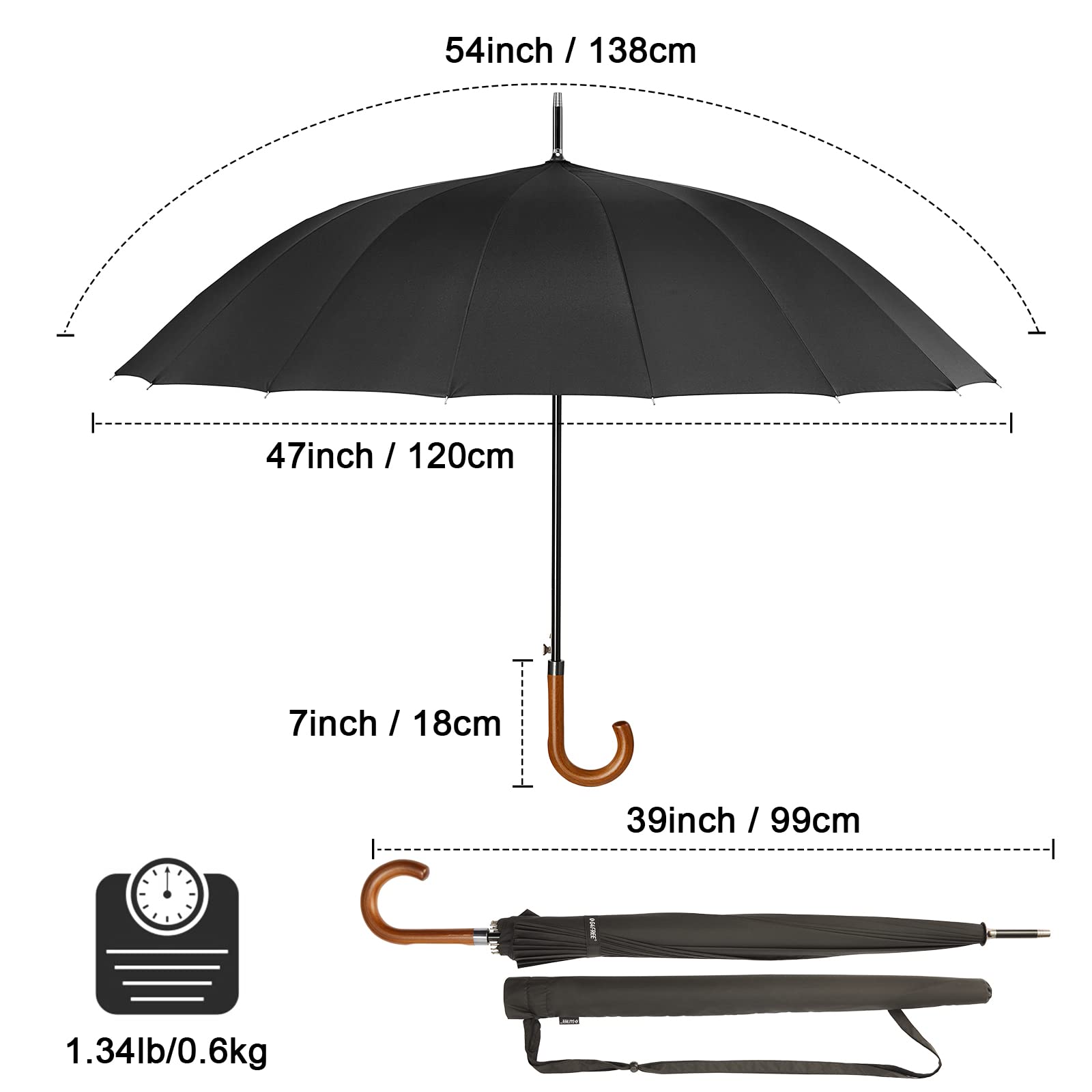 G4Free - G4Free 54 Inch 16 Ribs Large Windproof Umbrella for 2 Persons -NT22A136A-NT22A136B-NT22A136C