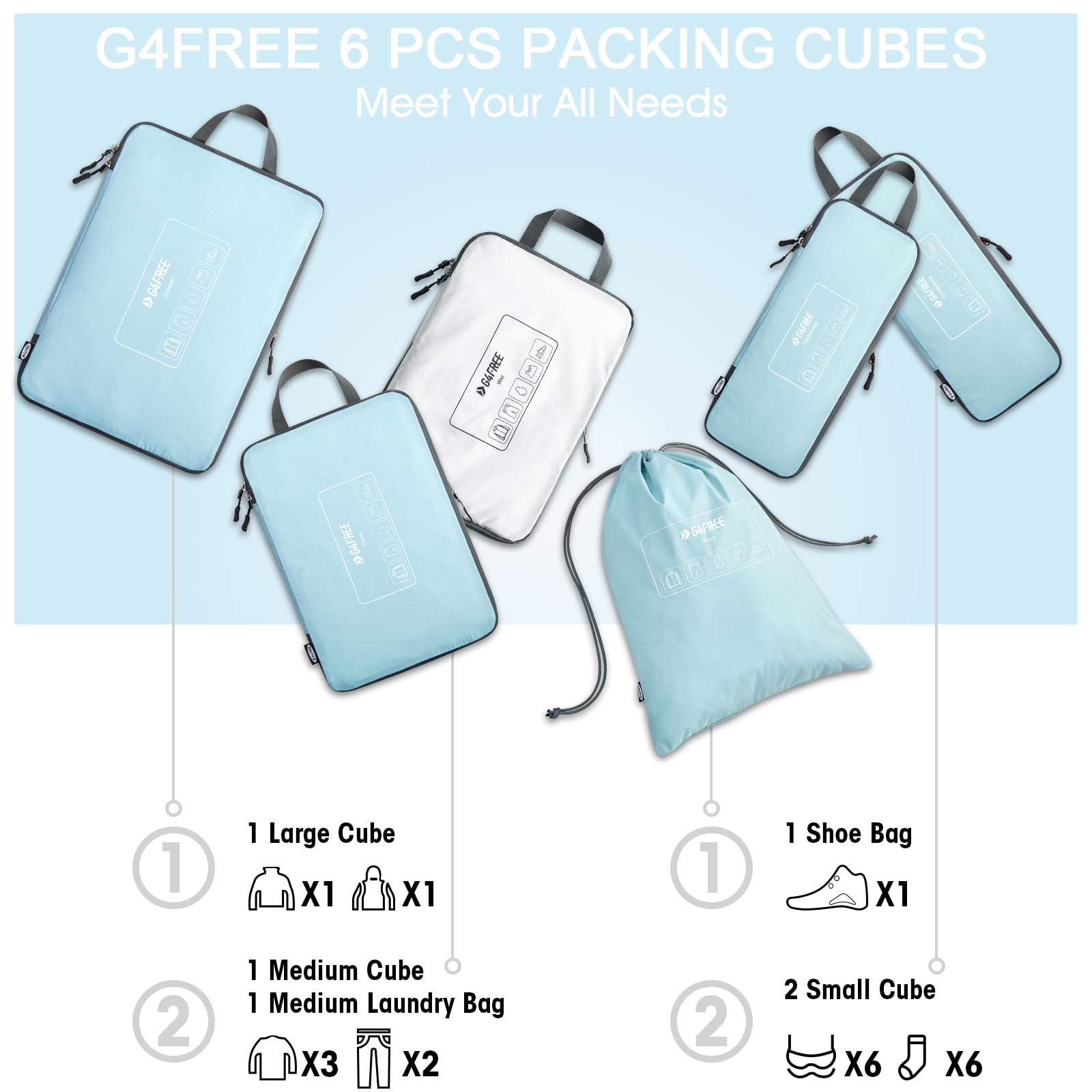 G4Free - G4Free 6 Set Compression Packing Cube -TN23B210A-TN23B210D-TN23B210C-TN23B210B