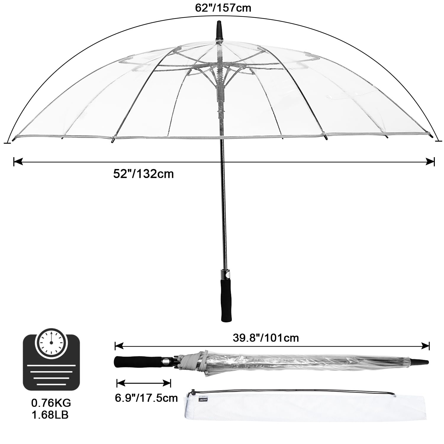 G4Free - G4Free 62 Inch Clear Golf Umbrella Transparent Auto Open Large Stick Umbrella -D02V733A-D02V723A