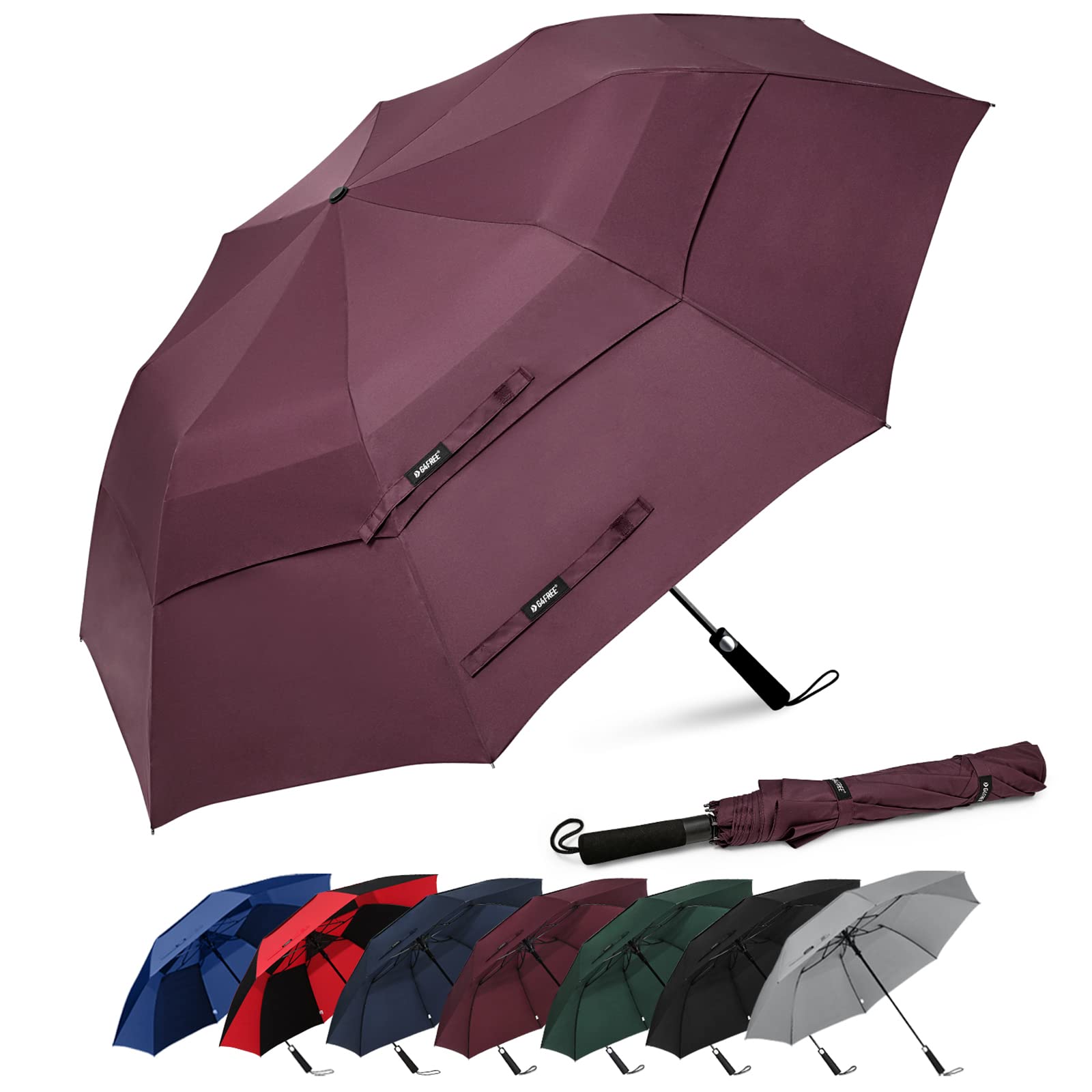 G4Free - G4Free 62 Inch Portable Automatic Open Oversize Vented Double Canopy Umbrellas -D02V684A-D02V684M-D02V684B-D02V684E-D02V684D