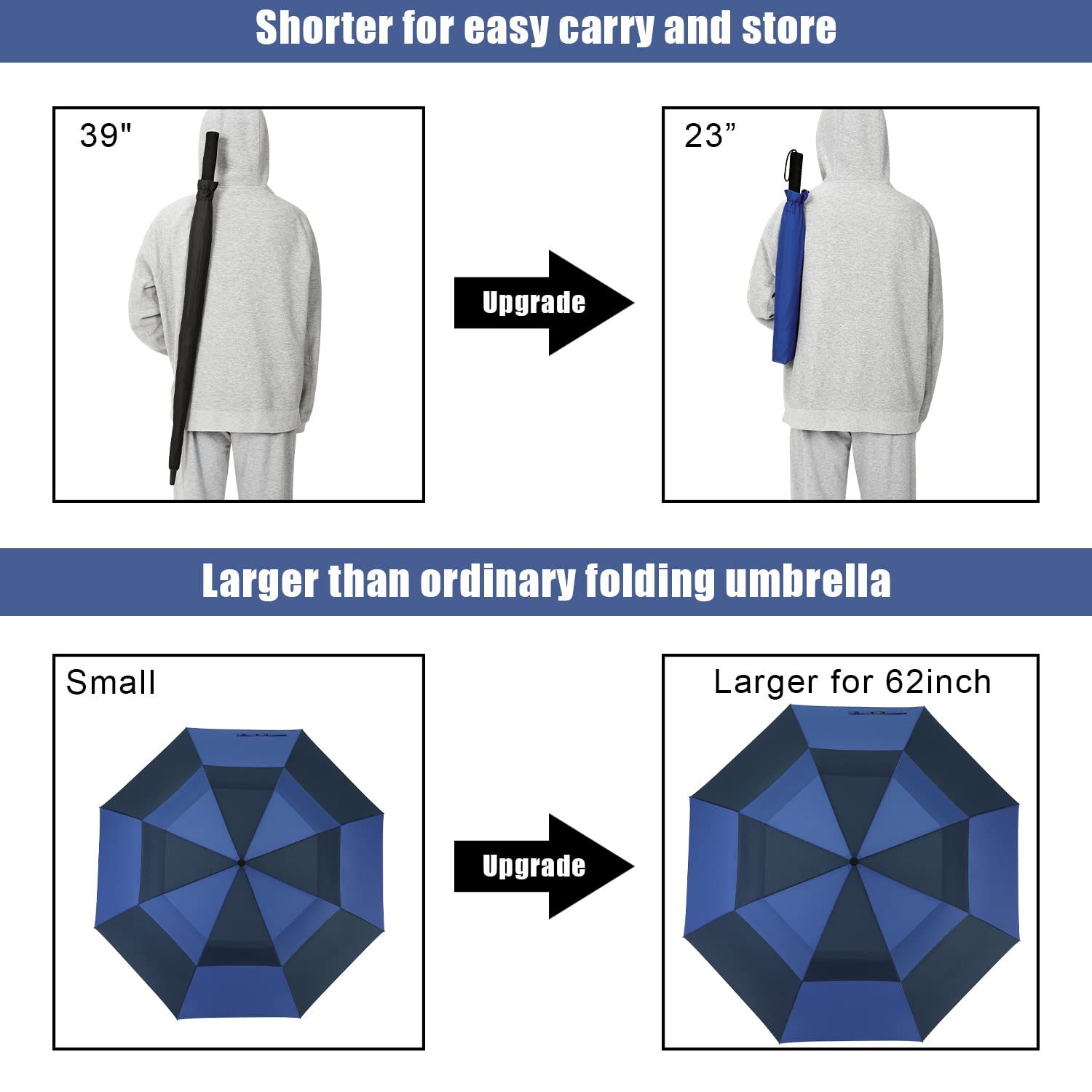 G4Free - G4Free 62 Inch Portable Automatic Open Oversize Vented Double Canopy Umbrellas -D02V684A-D02V684M-D02V684B-D02V684E-D02V684D